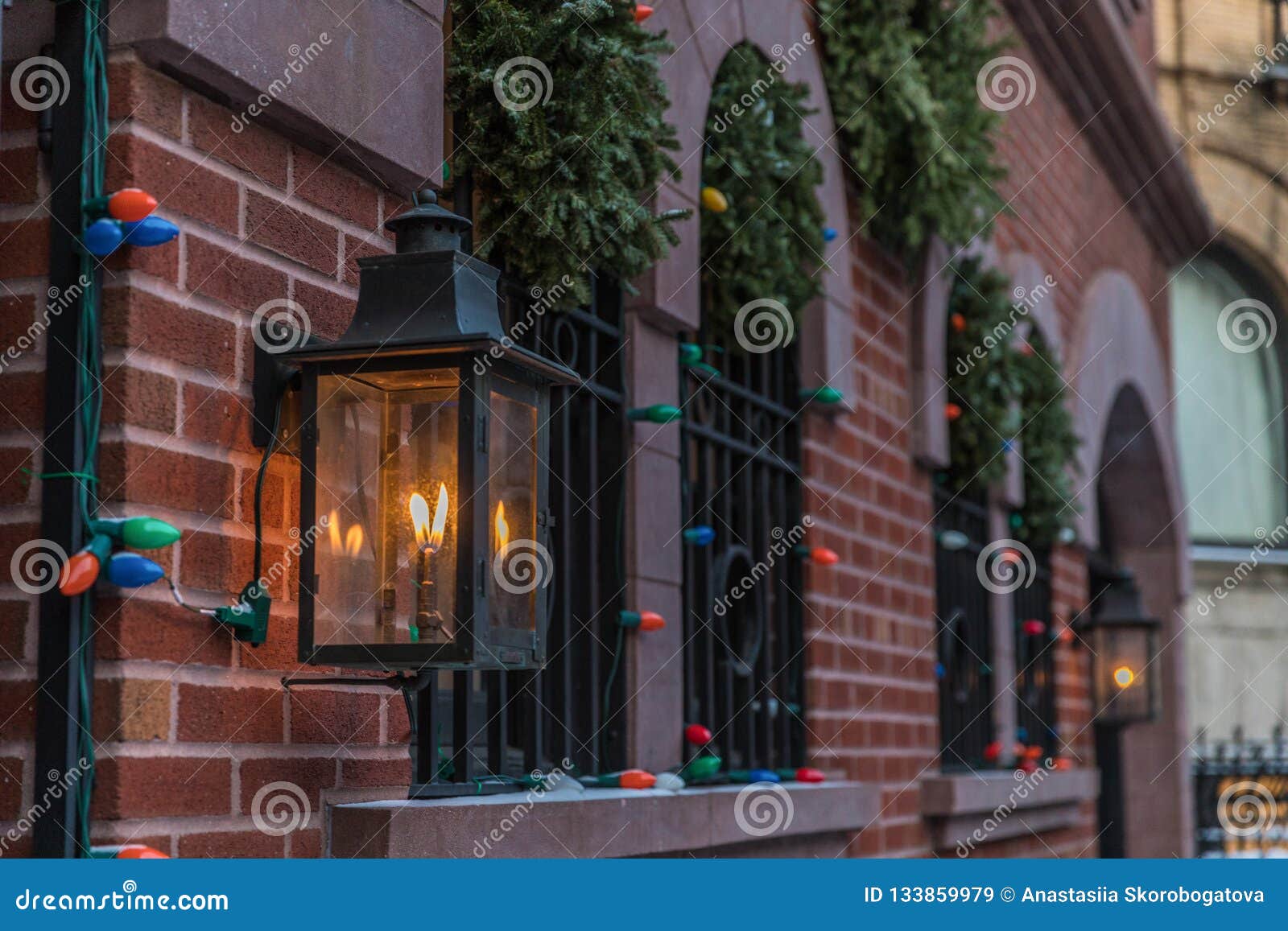 Christmas Decorated Houses in Brooklyn Stock Image Image of dawn