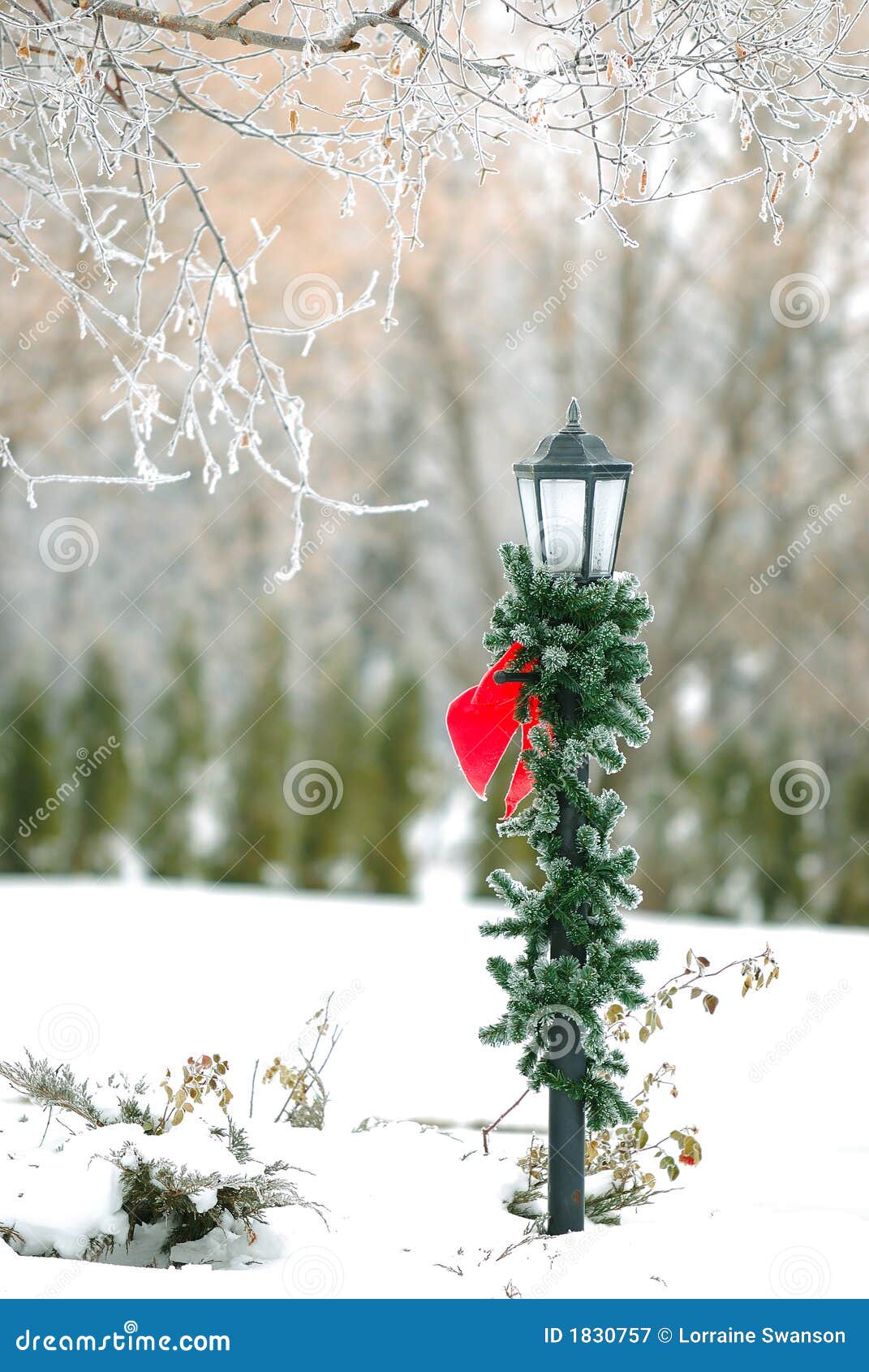 Christmas Decorated Street Post Stock Image Image Of Residence