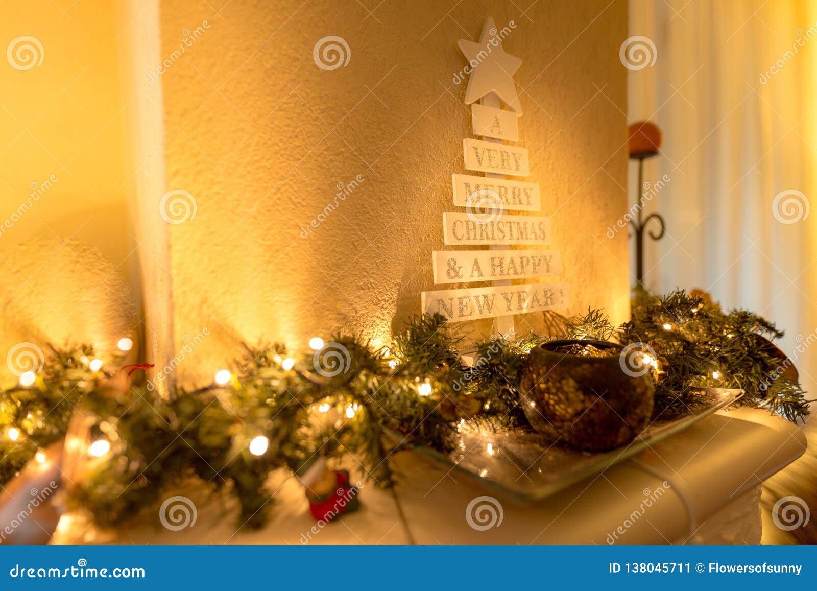 Christmas Decoration Background with Candle Light and Ornaments Stock ...