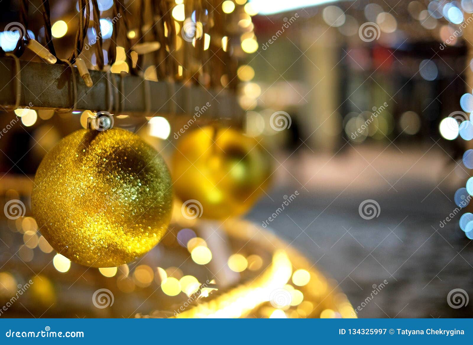 Christmas Decoration Background with Golden Lights Glowing Stock Image ...