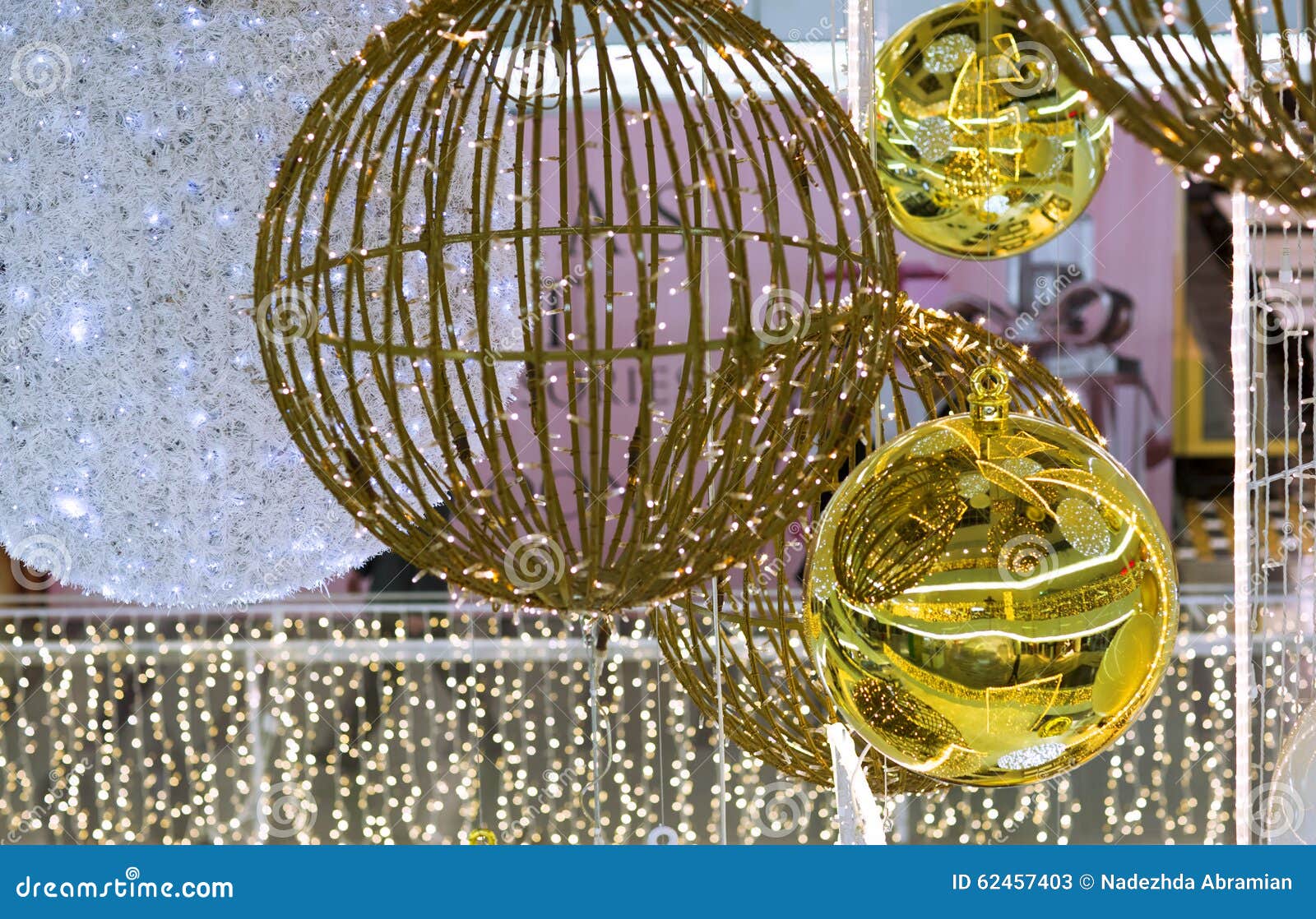 Christmas Decoration, Ball and Garland. Stock Image Image of light
