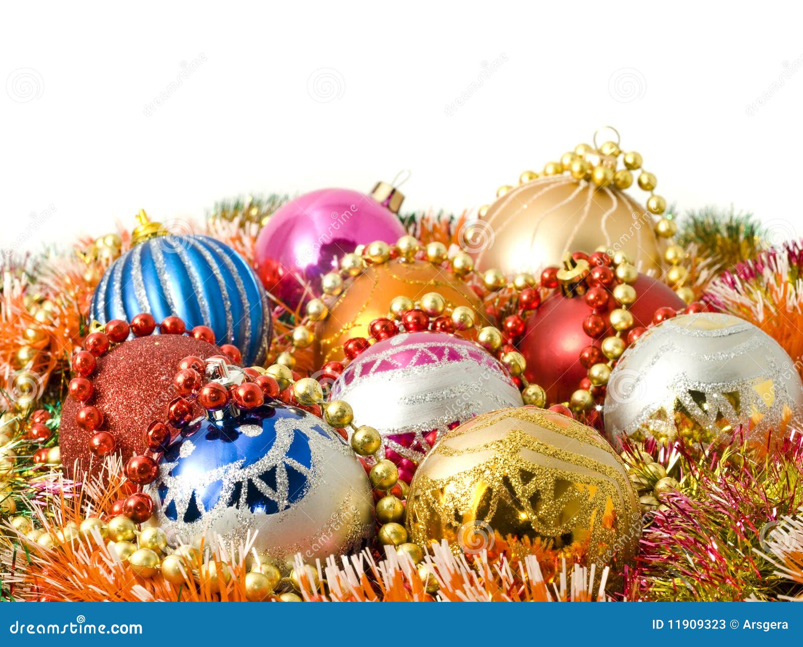 Christmas Decoration - Balls and Colorful Tinsel Stock Image - Image of ...