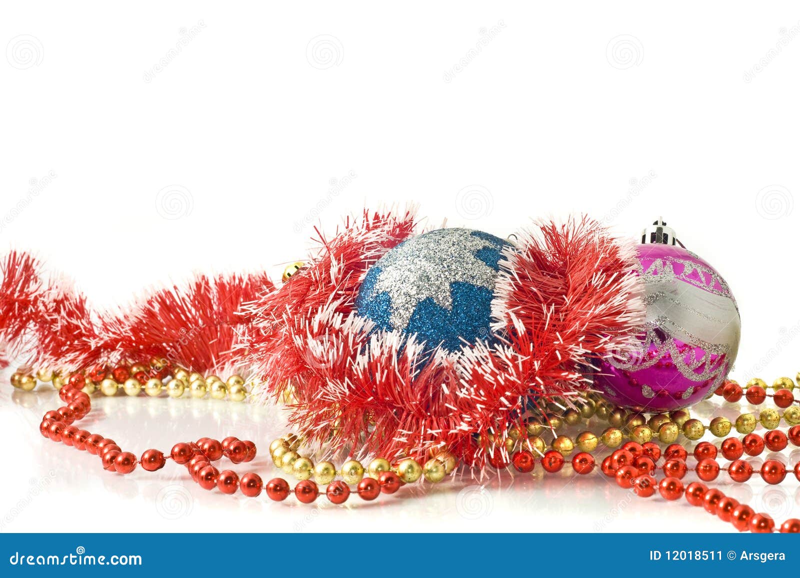 Christmas Decoration Baubles and Tinsel Stock Image Image of round