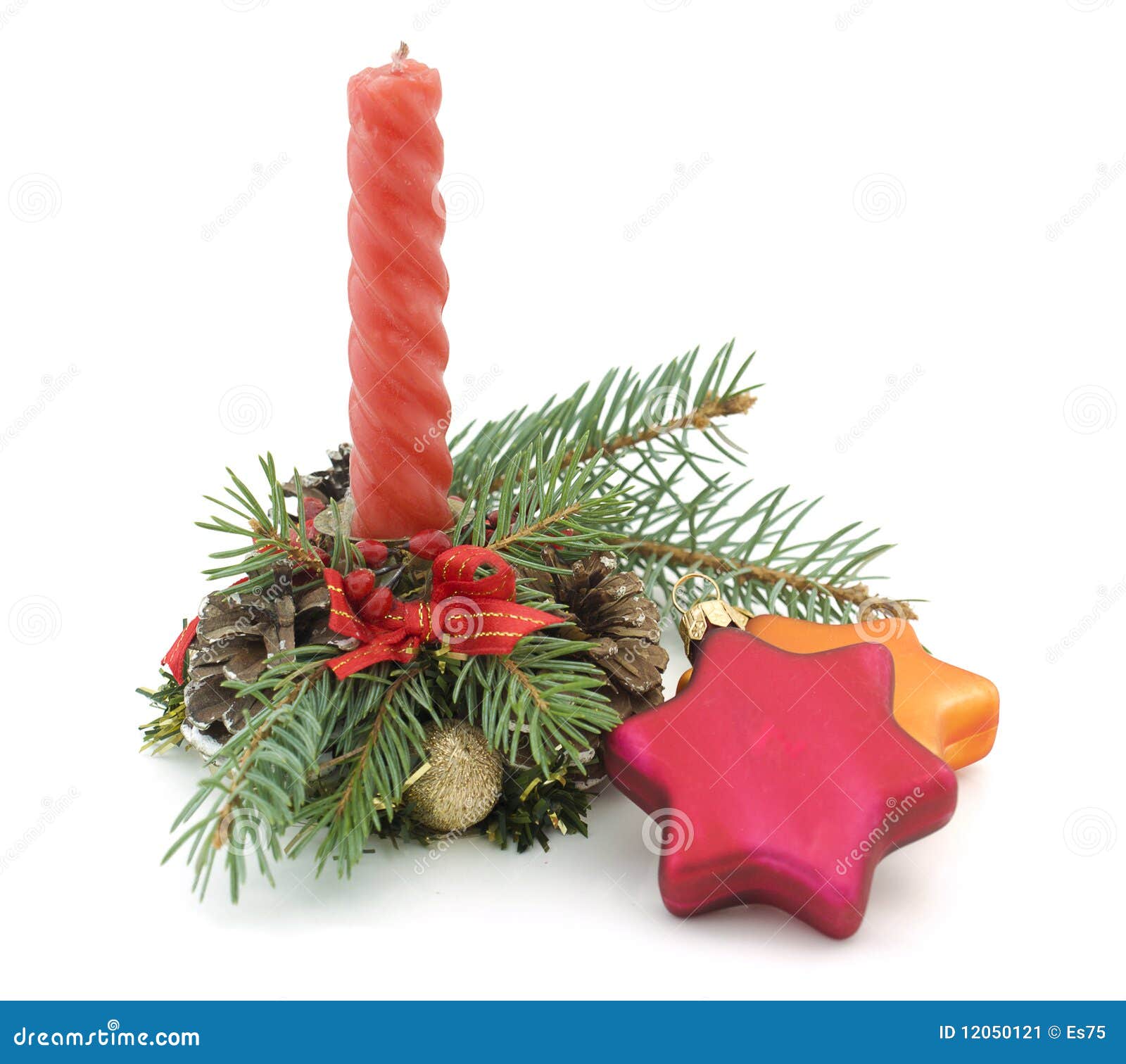 Christmas Decoration with Candle Stock Image - Image of green, holiday ...