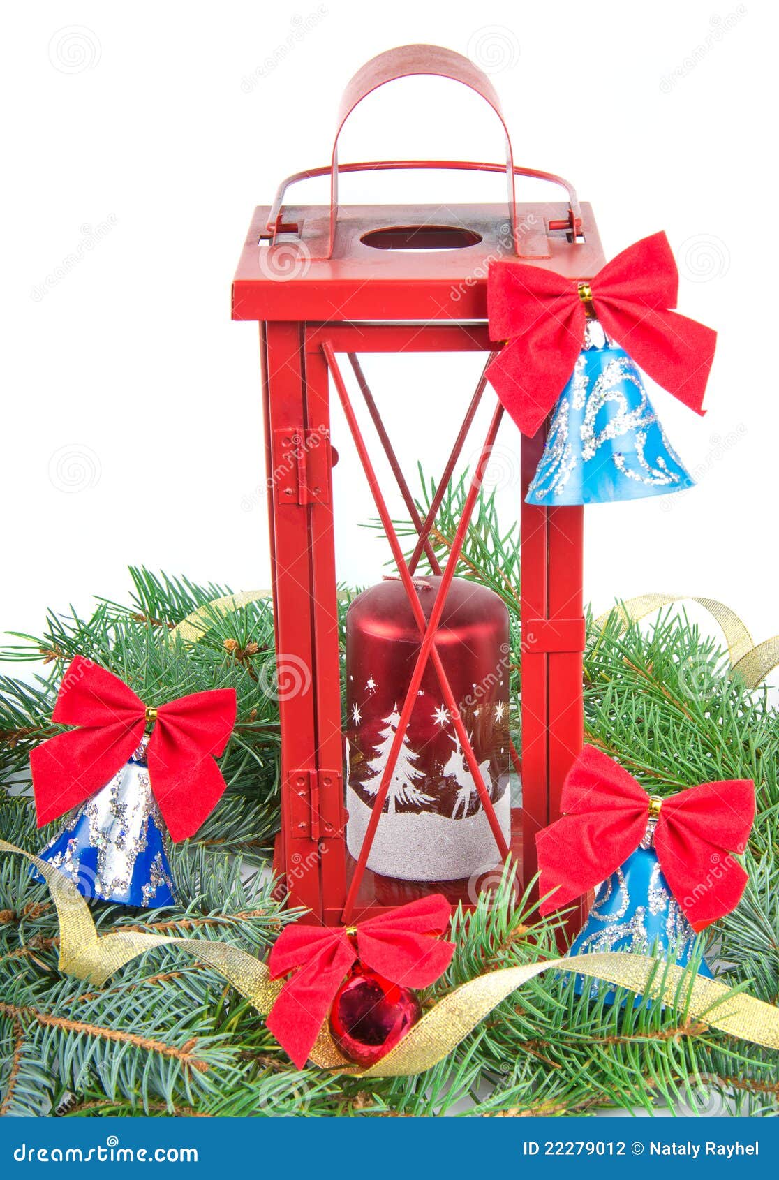 Christmas Decoration with Candle Stock Photo - Image of ribbon ...