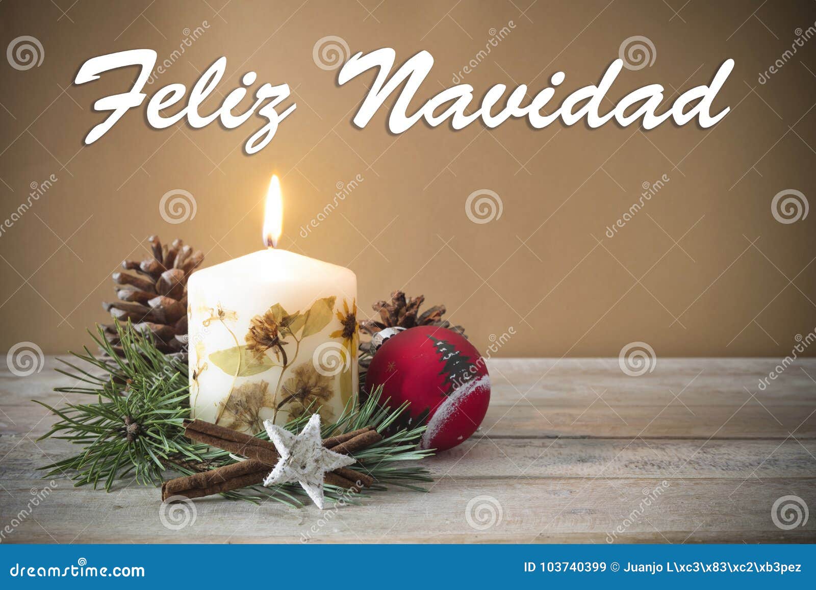 Christmas Decoration with Candle, Pine, Bauble, with Text in ...