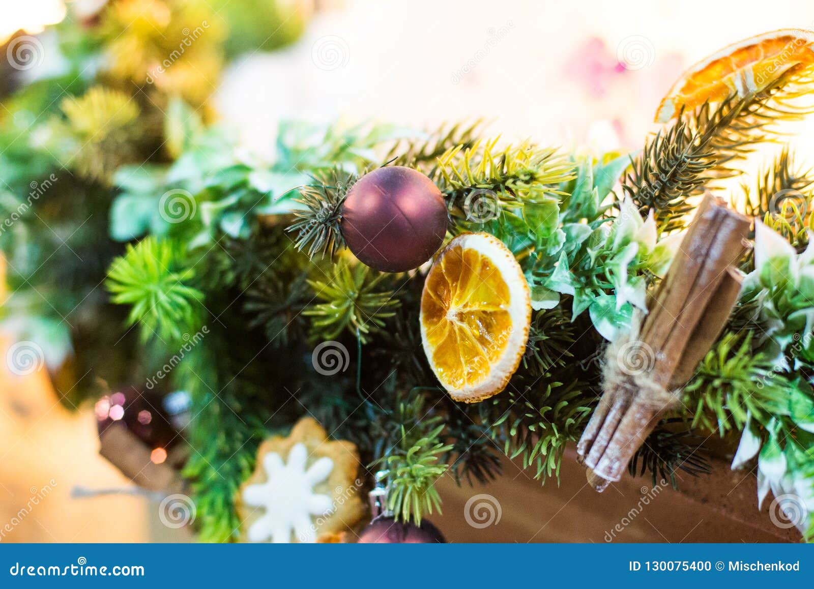 Christmas Decoration with Candles, Christmas Ball, Ribbon, Fir Cone ...