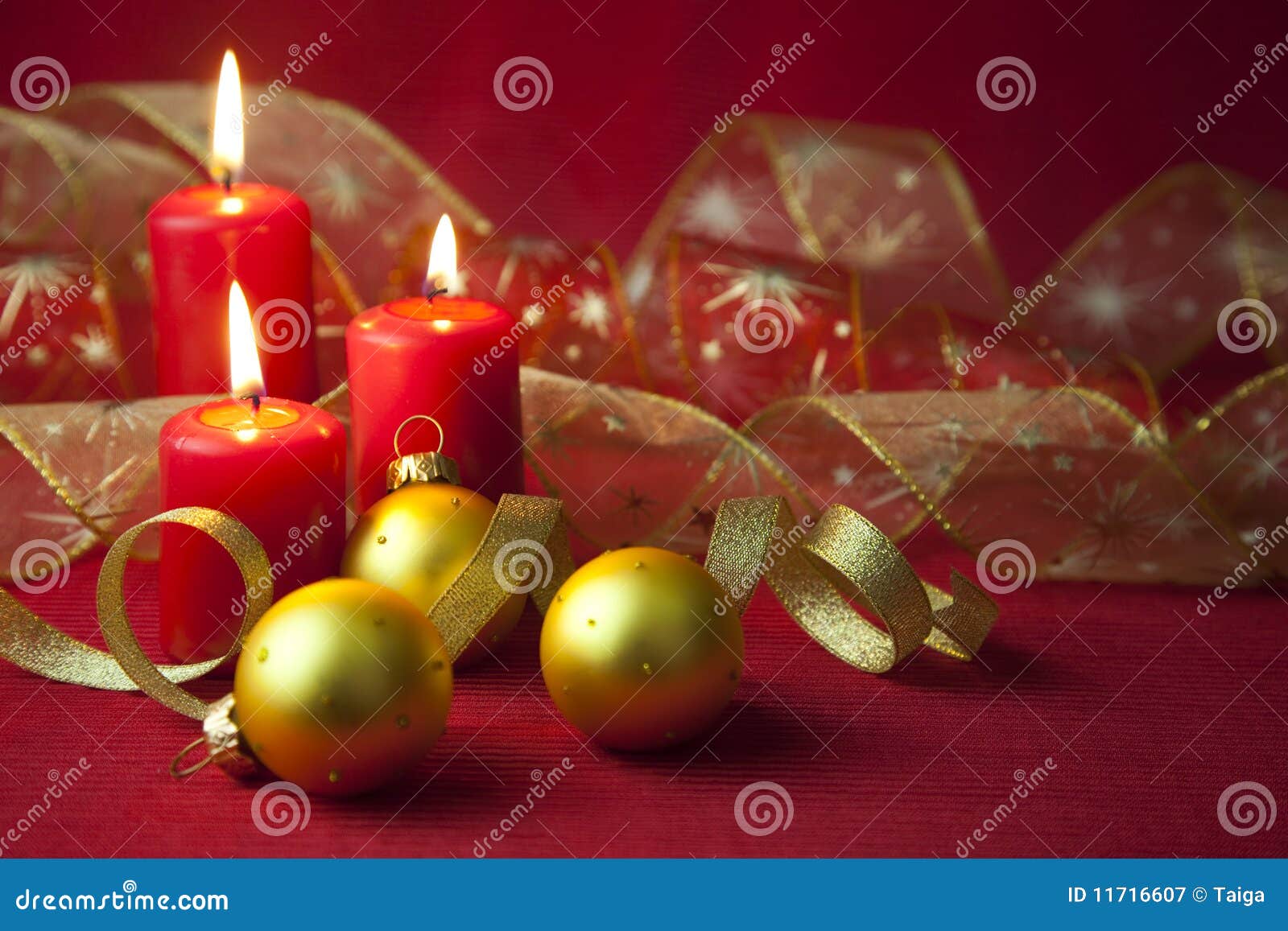 Christmas Decoration with Candles and Ribbons Stock Image Image of