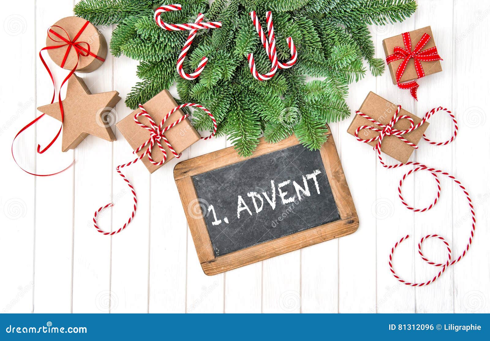 Christmas Decoration Chalkboard Gifts Pine Tree Branches Advent Stock Photo Image of craft