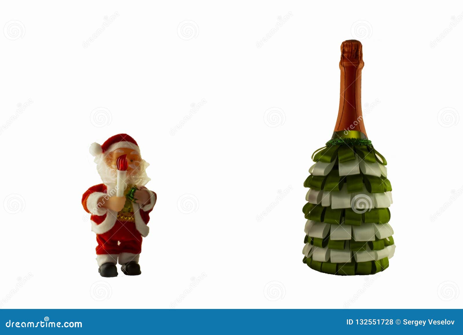 Christmas Decoration Champagne Bottle with Ribbons and Santa Claus ...