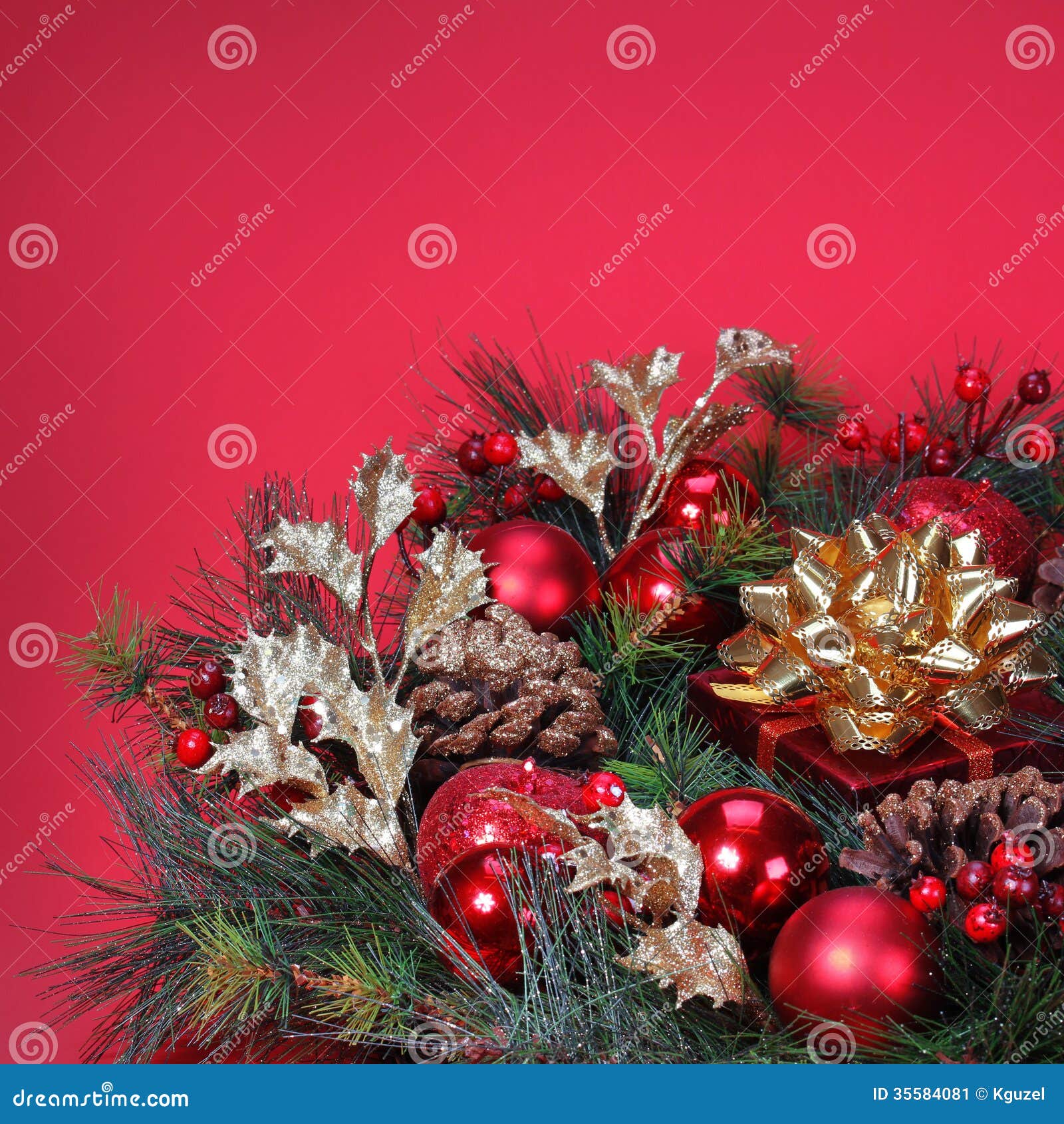 Christmas Decoration. Christmas Tree Branch With Red Bolls Stock Image ...