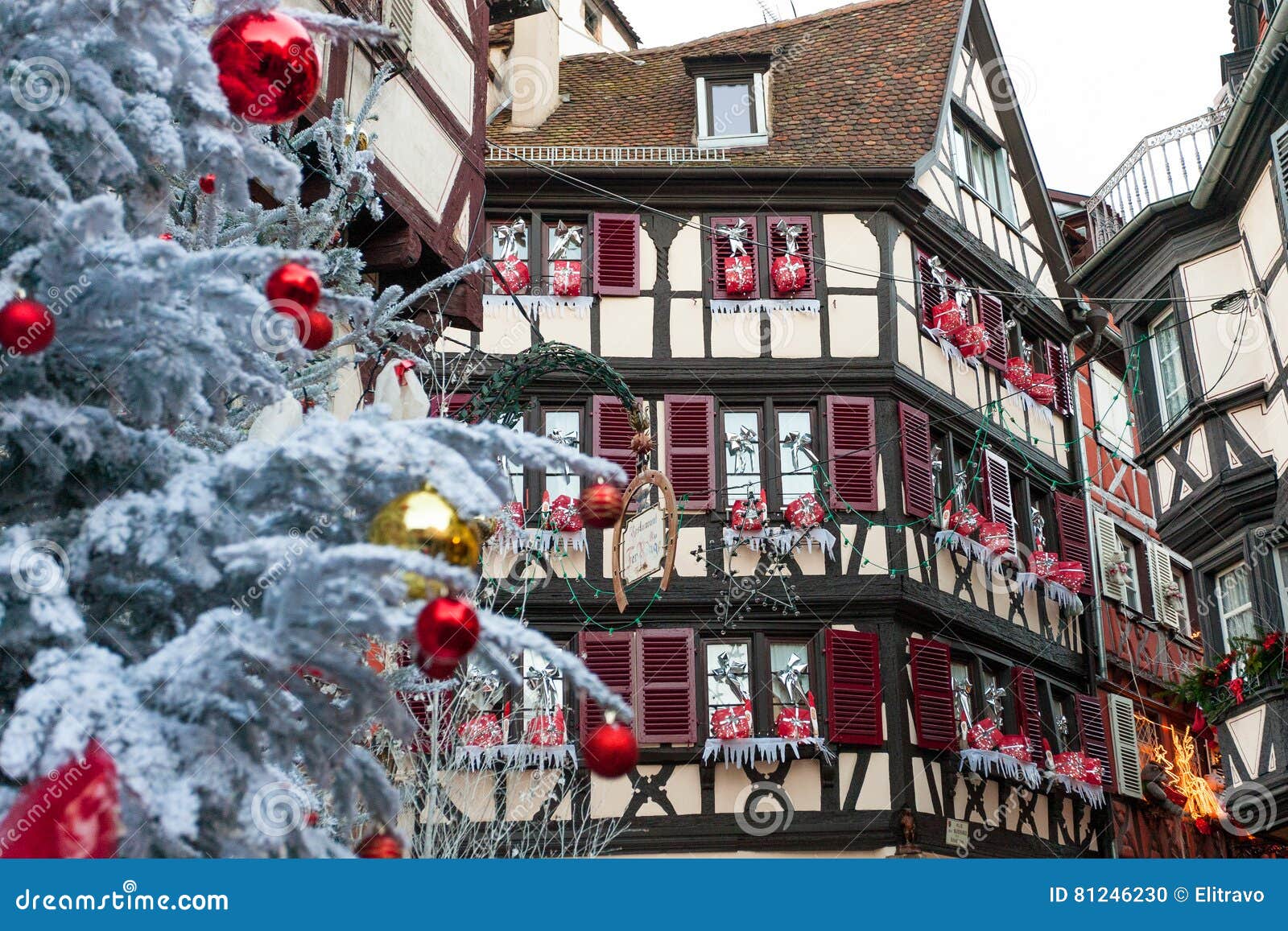 Christmas Decoration with in Colmar Stock Photo - Image of lights ...