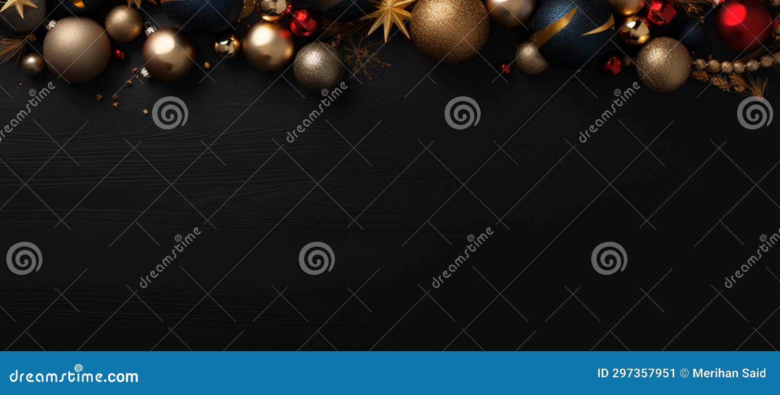 Christmas Decoration on Dark Background, AI Generative Stock Image