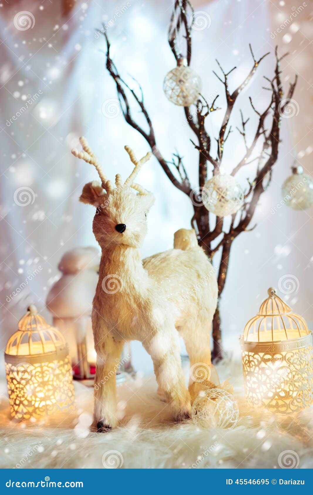 Christmas Decoration with Fairy White Deer Stock Image - Image of card ...