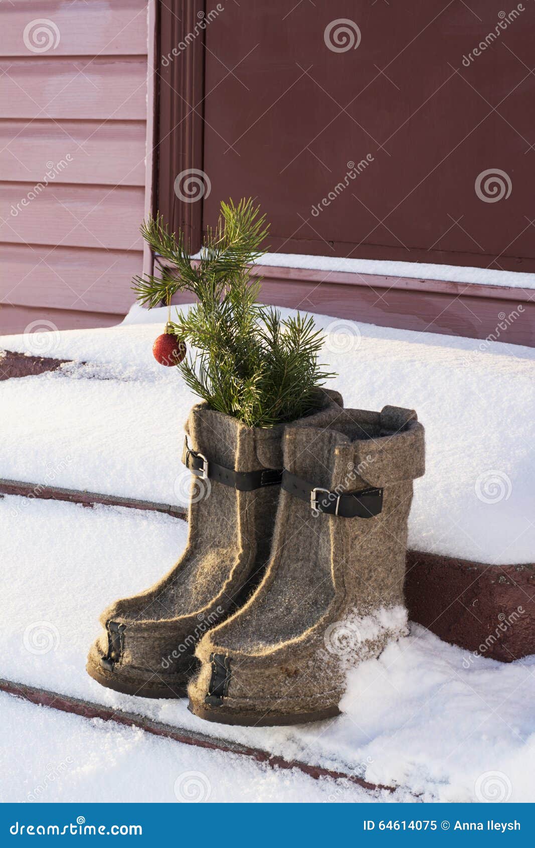 Christmas Decoration with Felt Boots, Fir S Stock Image - Image of ...