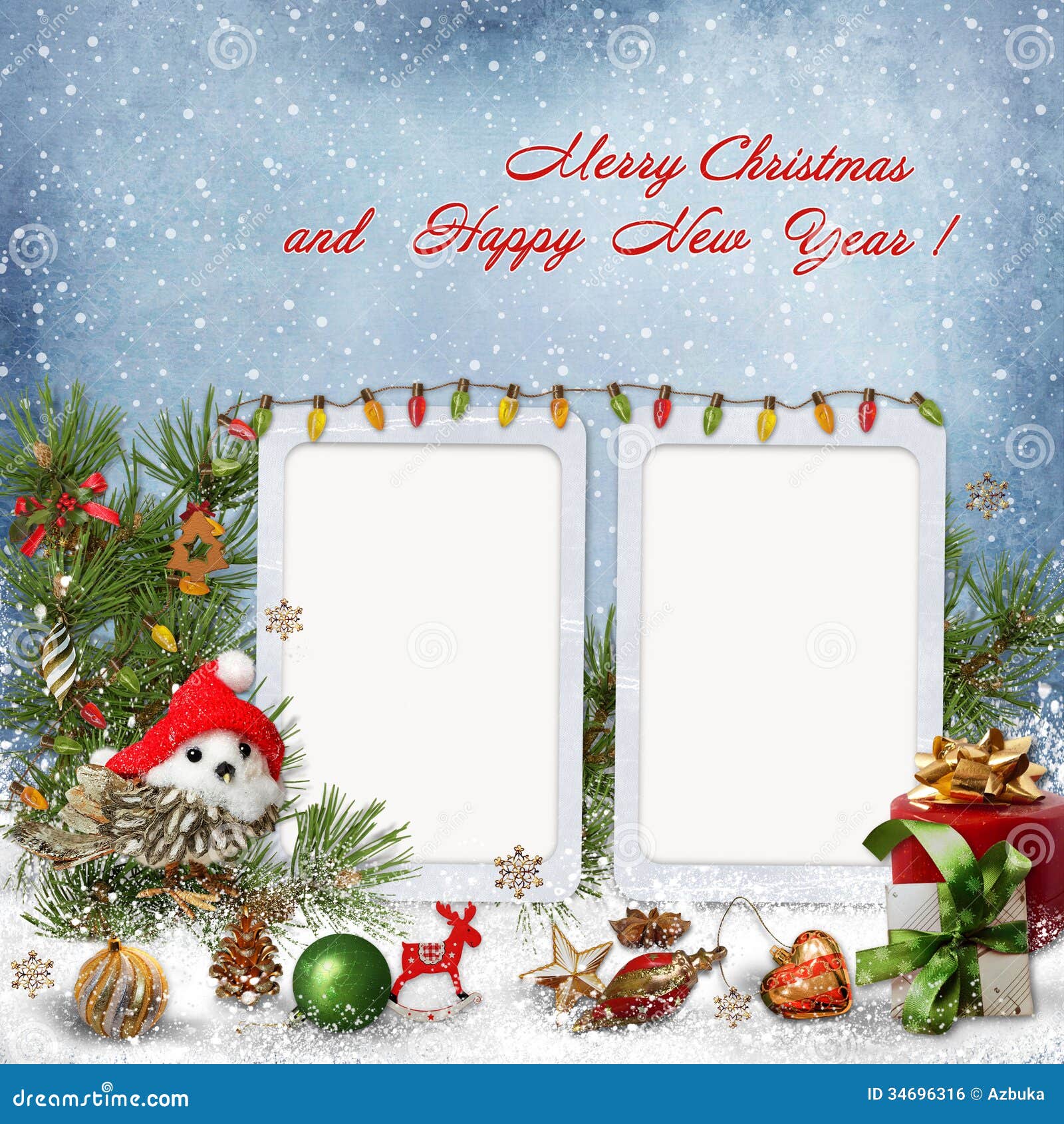 Christmas Decoration With Frames On A Snowy Background 