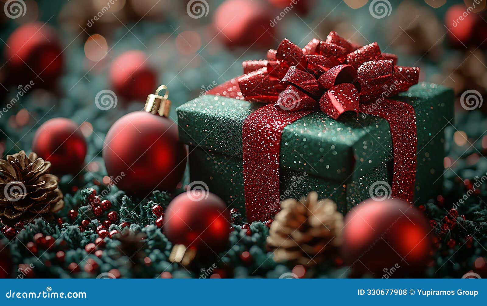 christmas decoration gift box winter shiny ornament celebration generated by ai