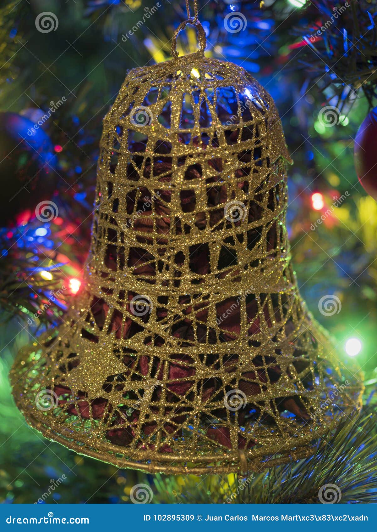 Christmas Decoration Golden Bell Stock Image Image of interior, holly