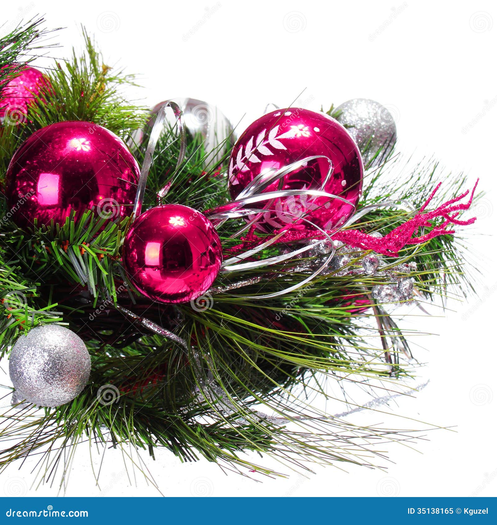 Christmas Decoration. Hot Pink Balls On Christmas Tree Branch Royalty ...