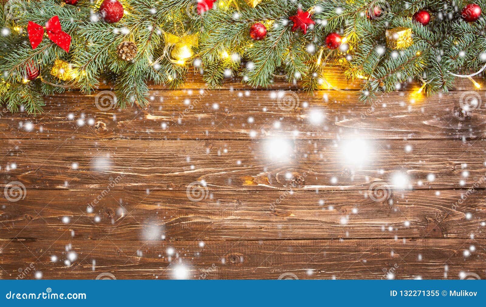 Christmas Decoration Over Brown Wooden Background. Decorations Over ...