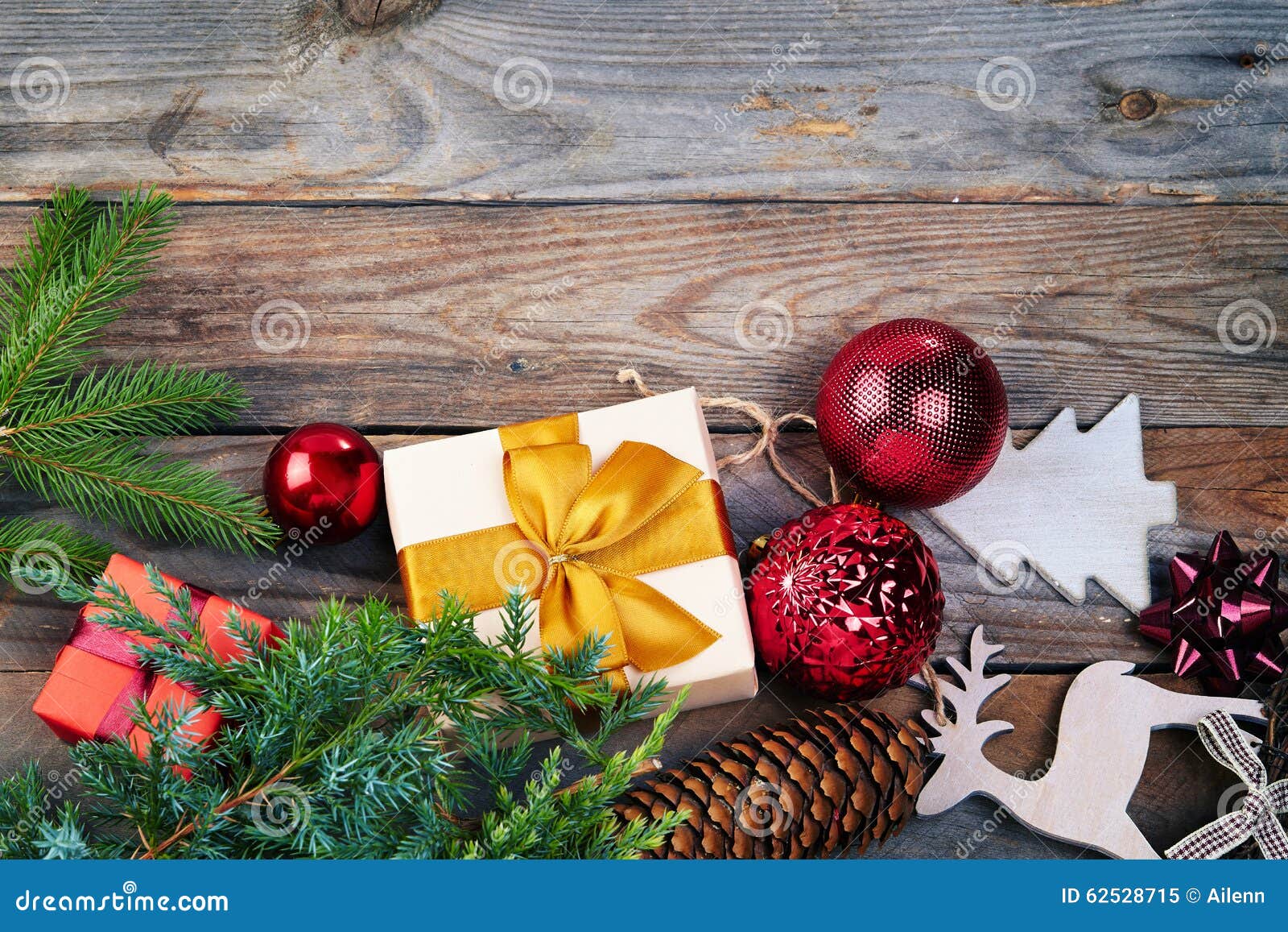 Christmas Decoration Over Wooden Background. Stock Image - Image of ...