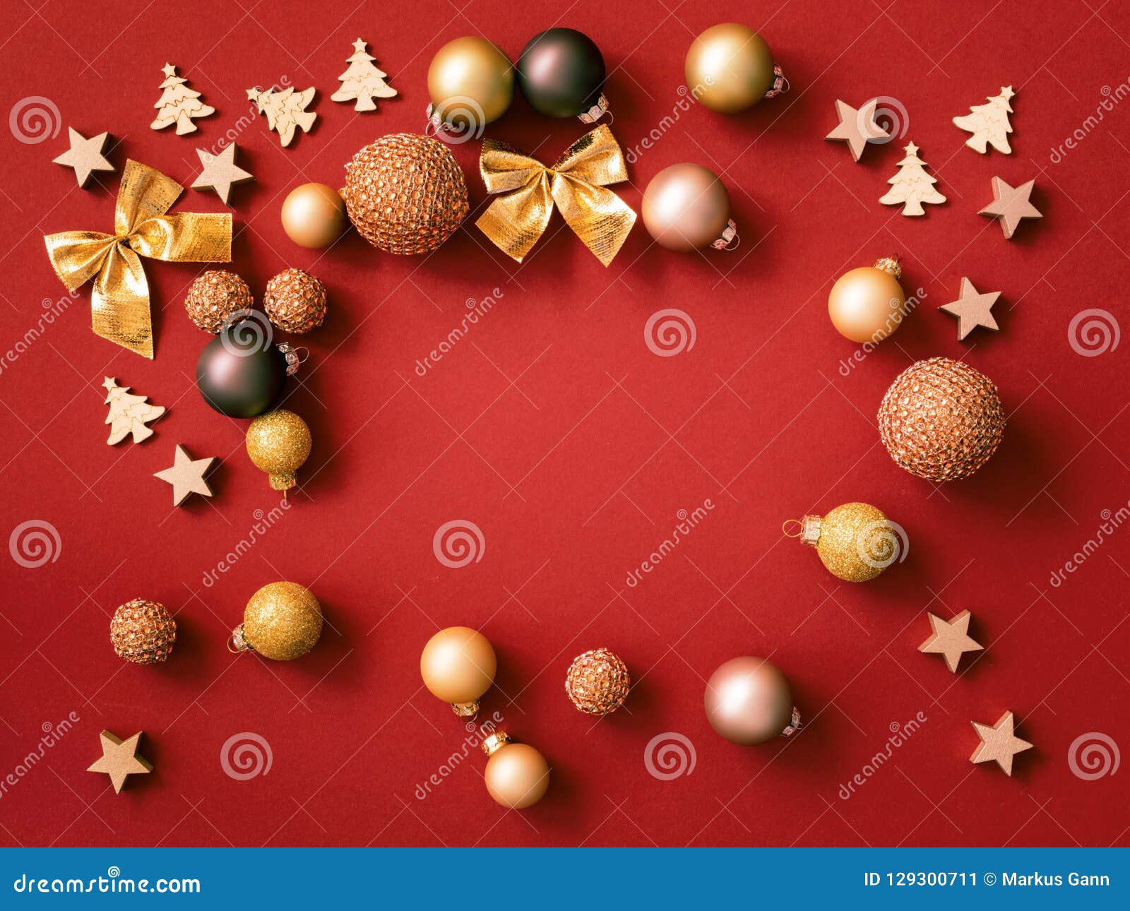 Christmas Decoration on Red Background Stock Image Image of card, trees 129300711