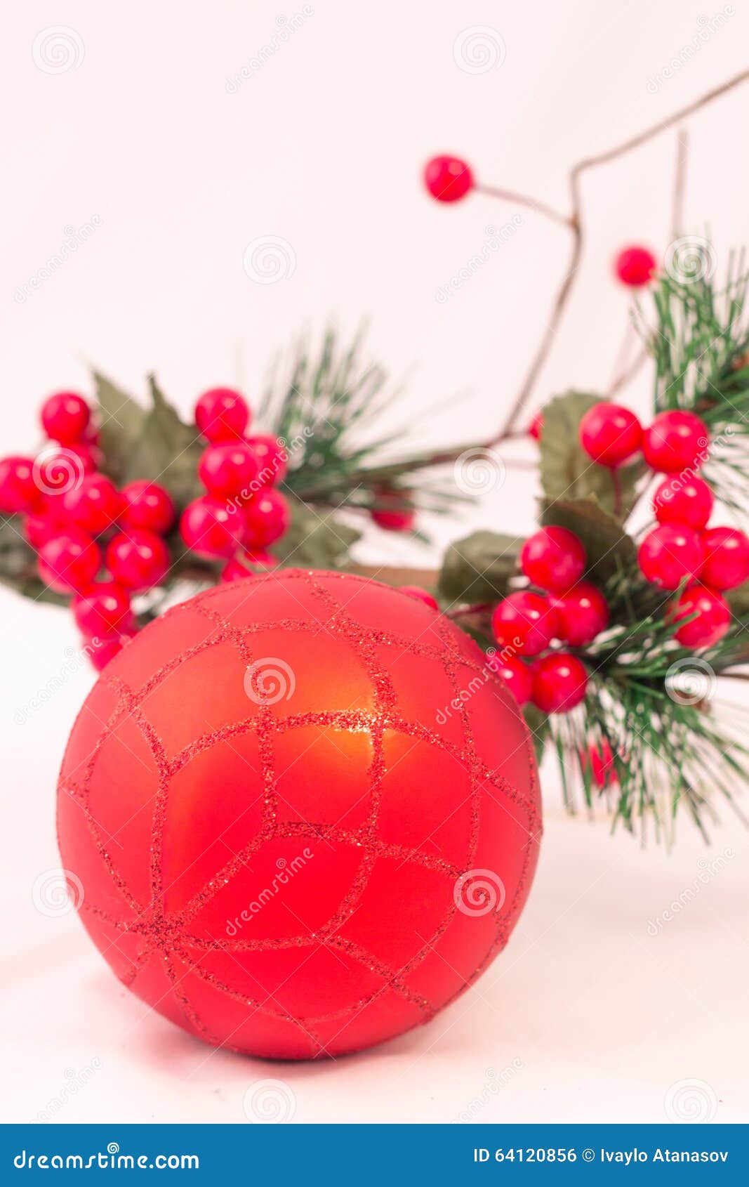 Christmas Decoration,red Ball on White Background Stock Photo Image