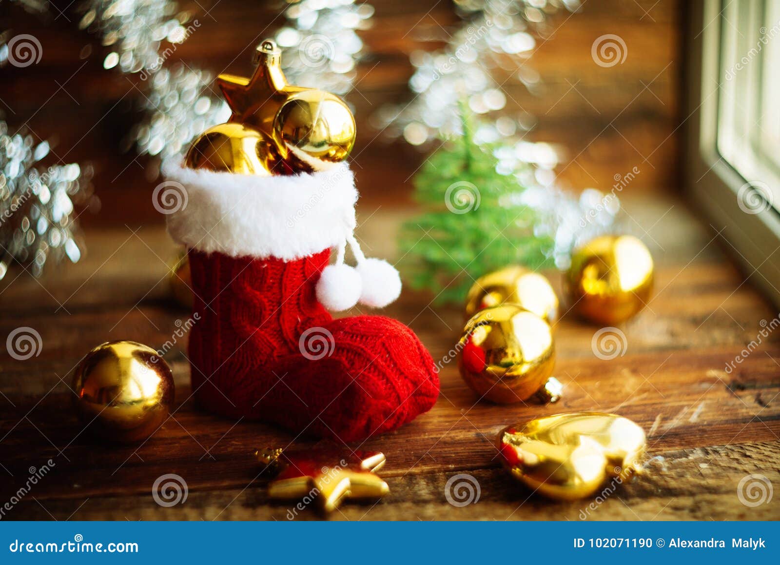 Christmas Decoration with Santa S Boot and Christmas Tree Balls Stock ...