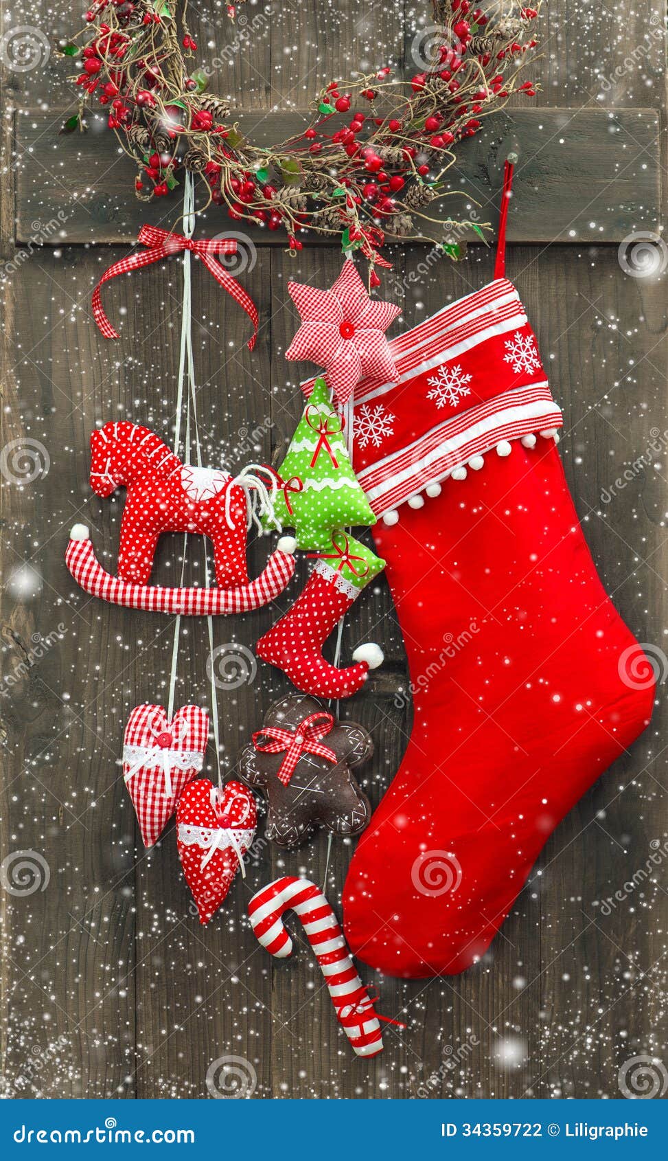 Christmas Decoration Santa's Sock And Handmade Toys Stock ...