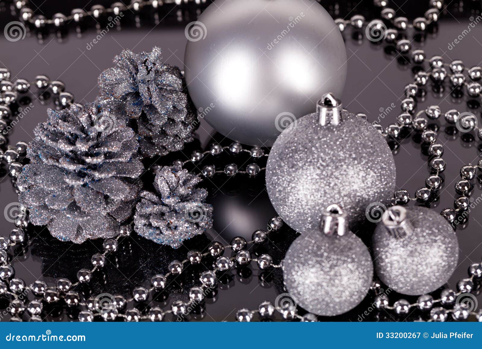 Christmas Decoration in Silver on Black Stock Image Image of glitter