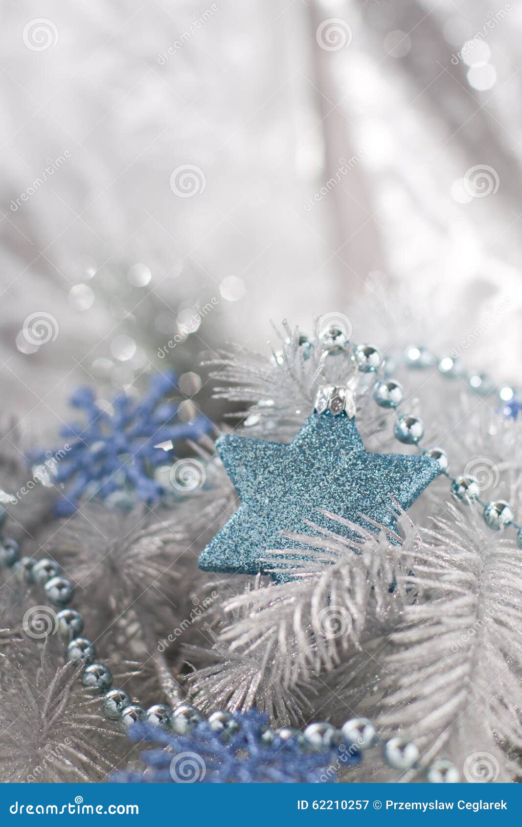 Christmas Decoration in Silver and Blue Tones. Star and Snowflakes in ...