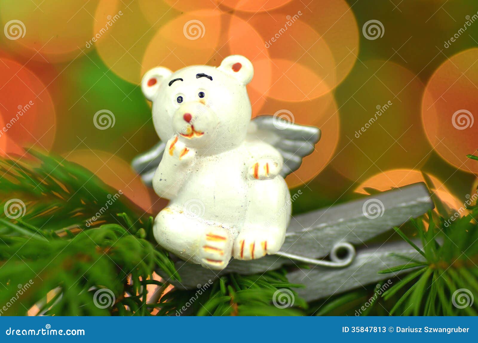 Christmas Decoration, White Bear Angel On Clip Stock Image - Image of figure, golden: 35847813