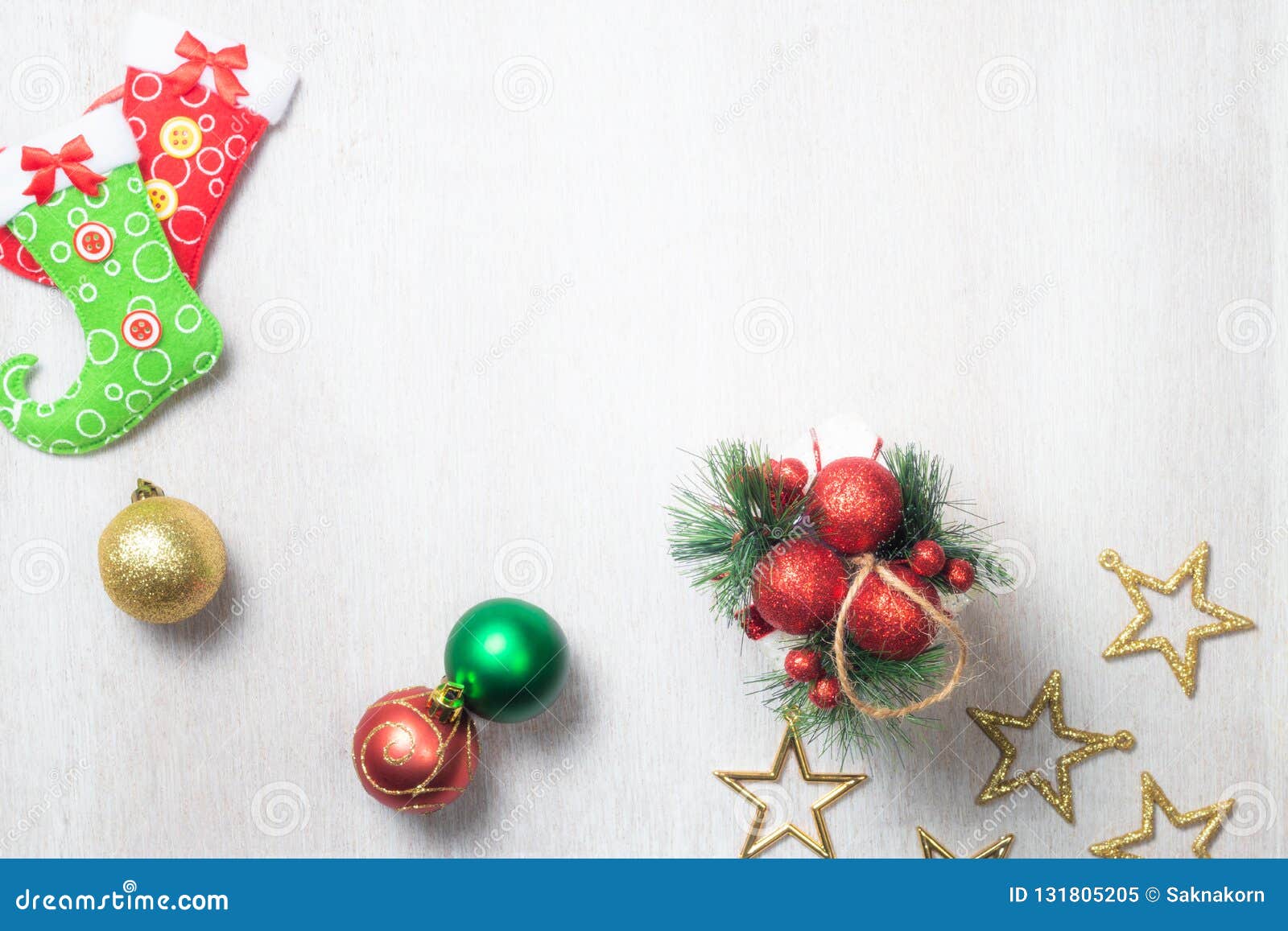 Christmas Decoration on White Wood Background Stock Image - Image of ...