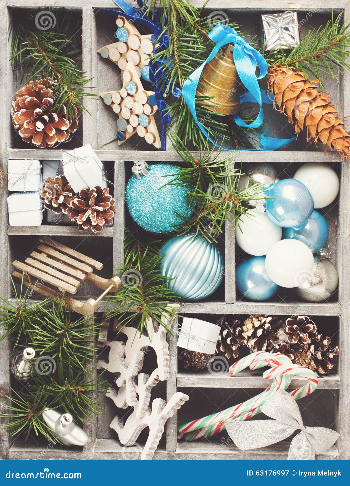 Christmas Decoration in Wooden Box. Stock Image - Image of december ...