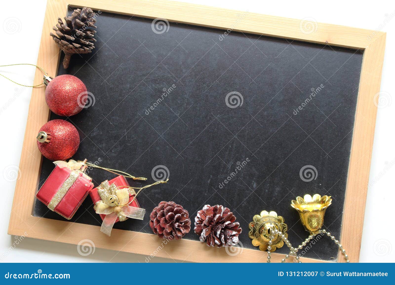 Christmas Decorations Ball on Wooden Blackboard Background Stock Image - Image of wooden ...