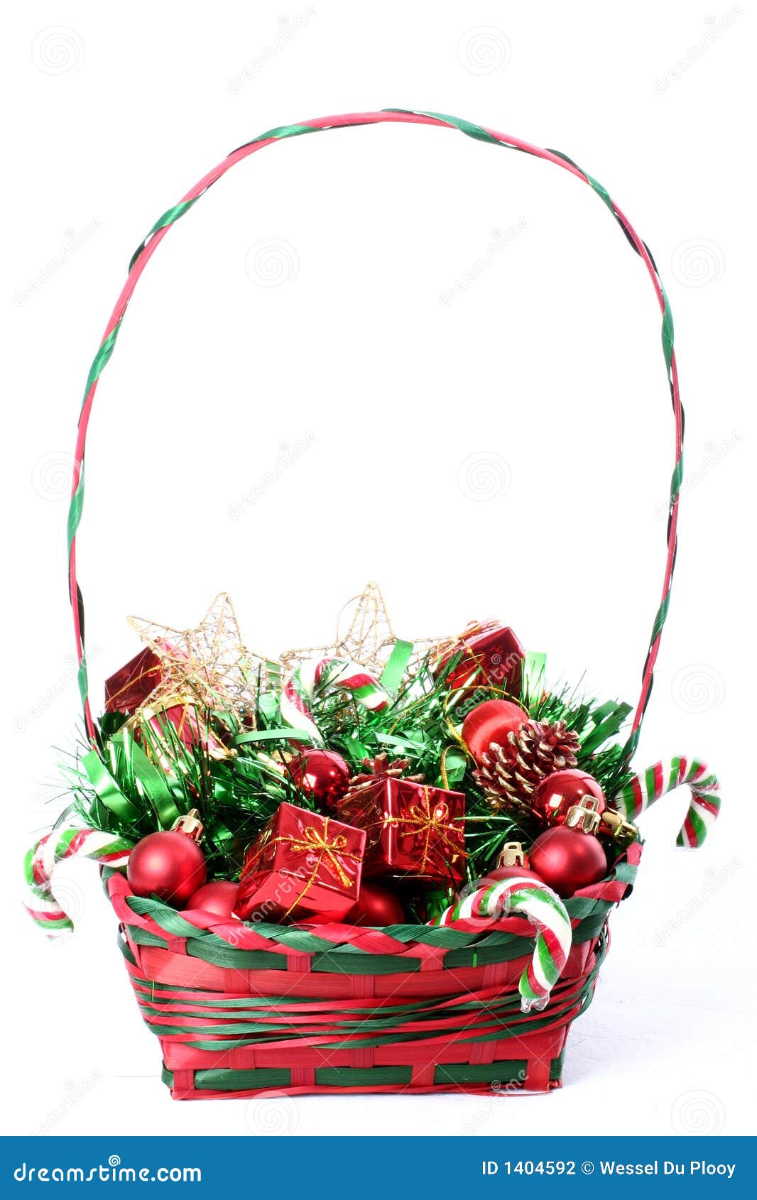 Christmas Decorations in Basket Stock Photo Image of copyspace, shiny