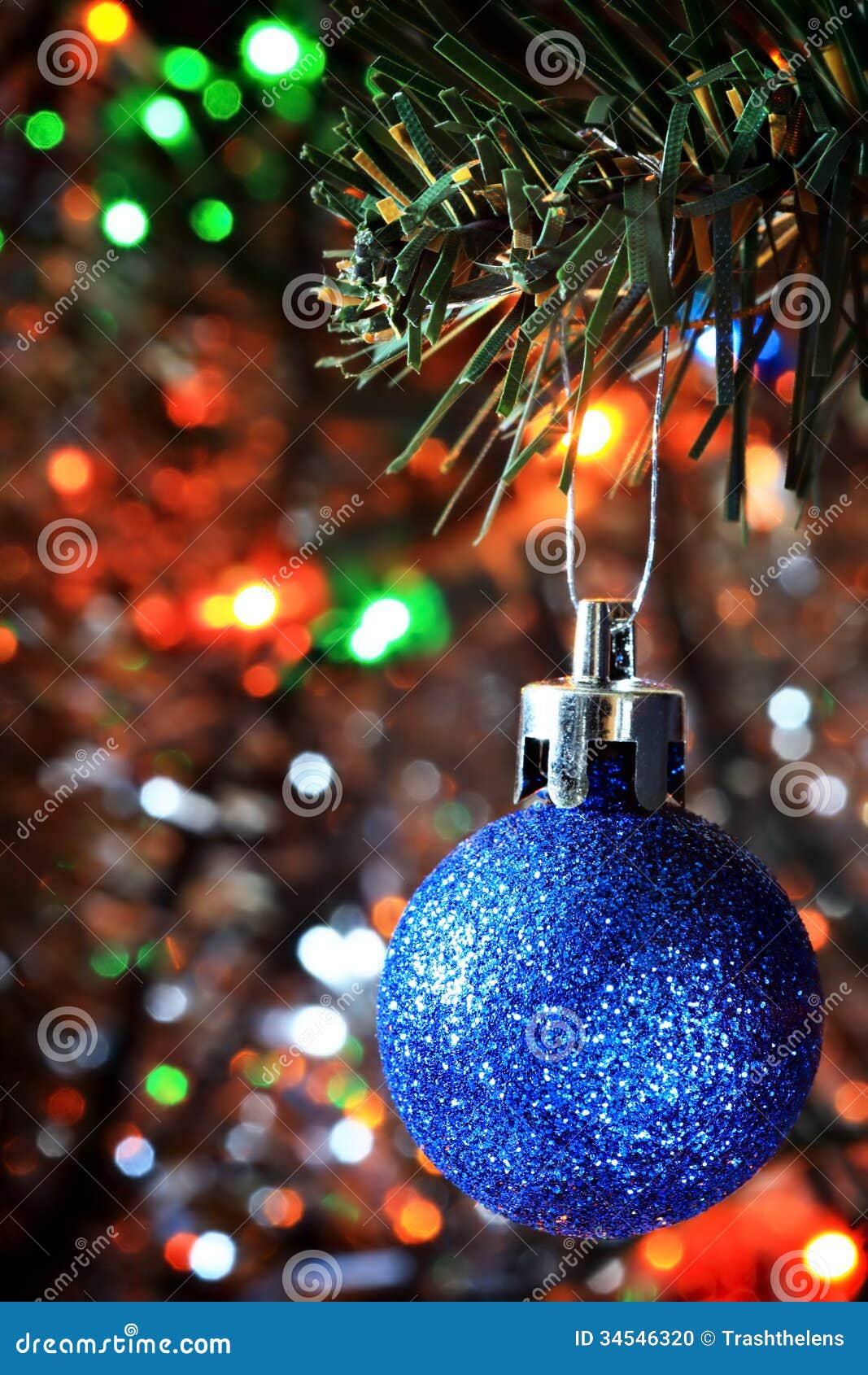 Christmas Decorations A Blue Bauble On And Ecotree Stock Photo Image of holiday, sphere