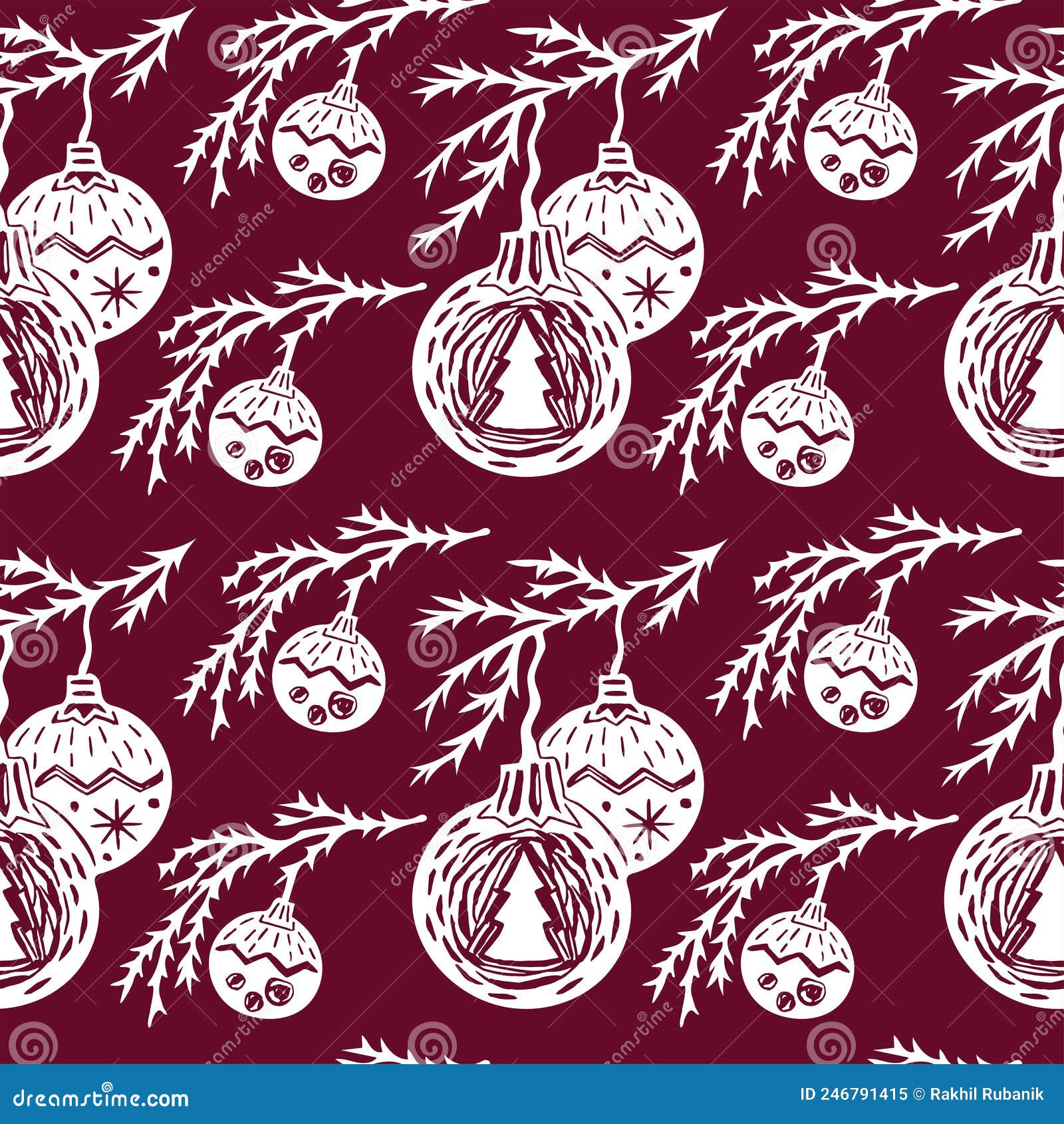 Christmas seamless pattern in white and red traditional colors. Simple  clean monoline illustrations. Wrapping paper design or fabric textile  holidays idea. Christmas tree and snow flakes decoration Stock Vector