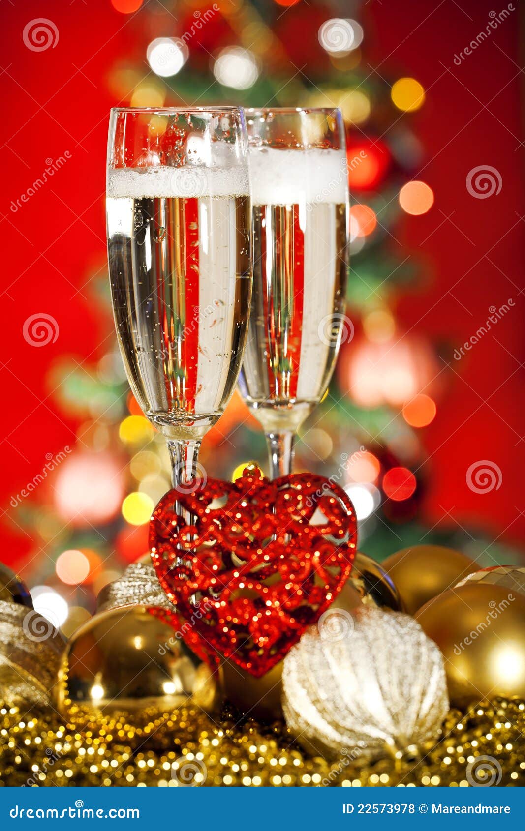 Christmas Decorations And Champagne Glass Stock Photo - Image of champagne, color: 22573978