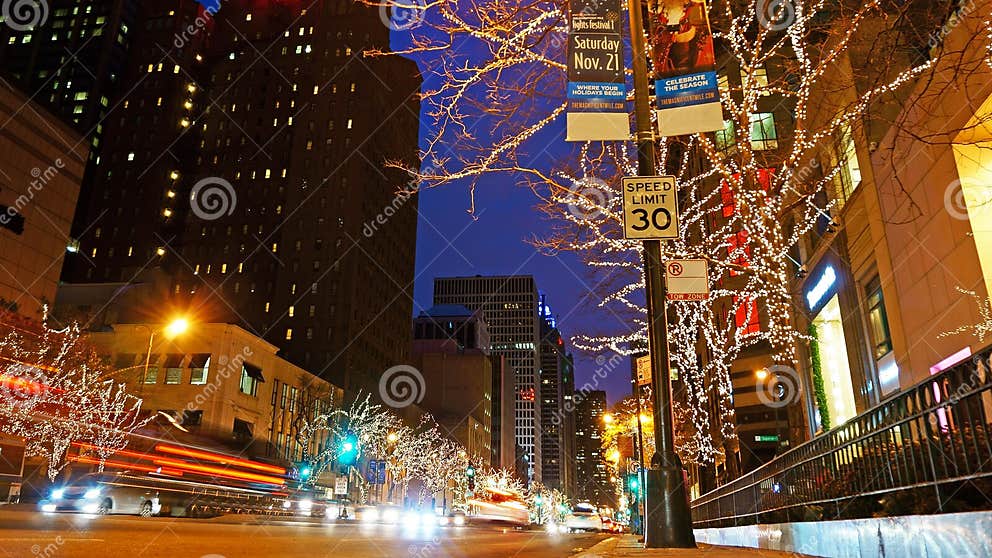 Christmas Decorations, Michigan Avenue, Chicago Editorial Stock Photo Image of happy, holidays