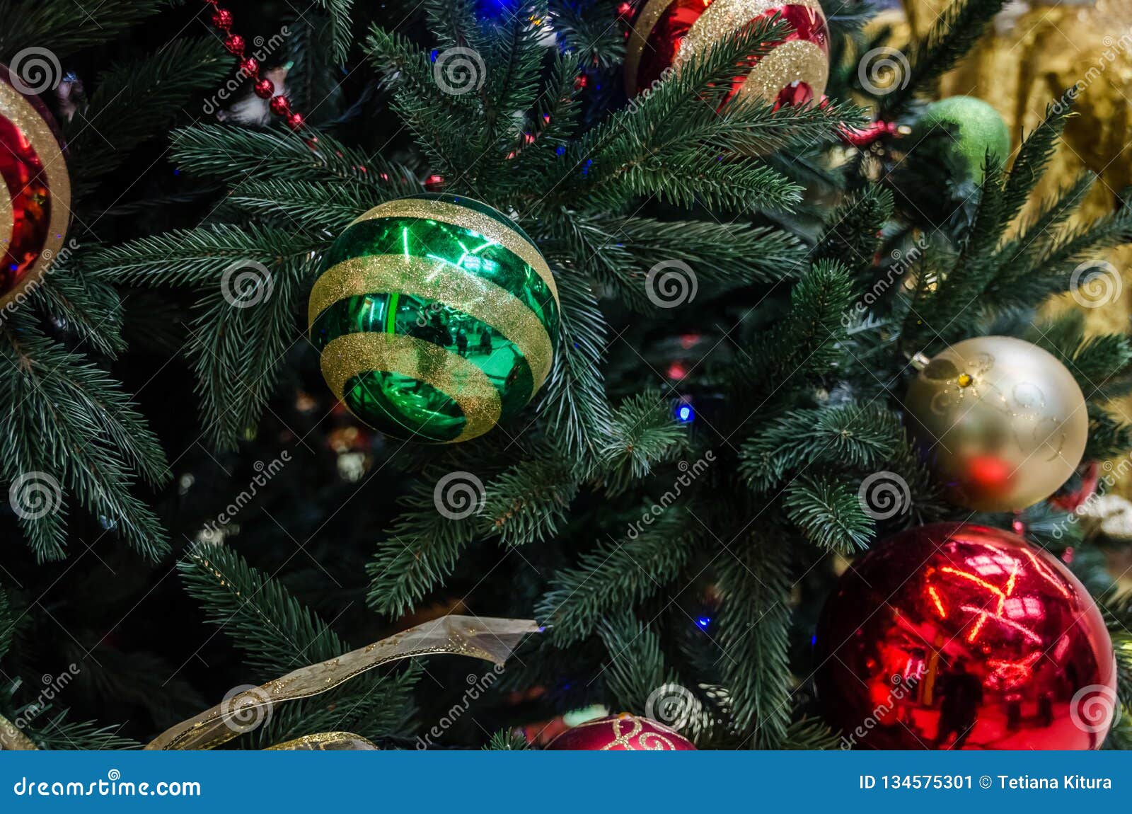 Christmas Decorations on Christmas Trees and Lights Stock Image - Image ...