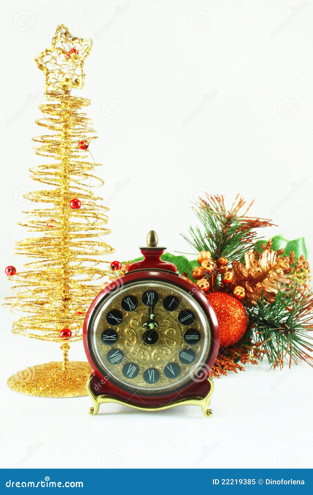 Christmas Decorations and Clock Stock Image Image of cones, clock 22219385