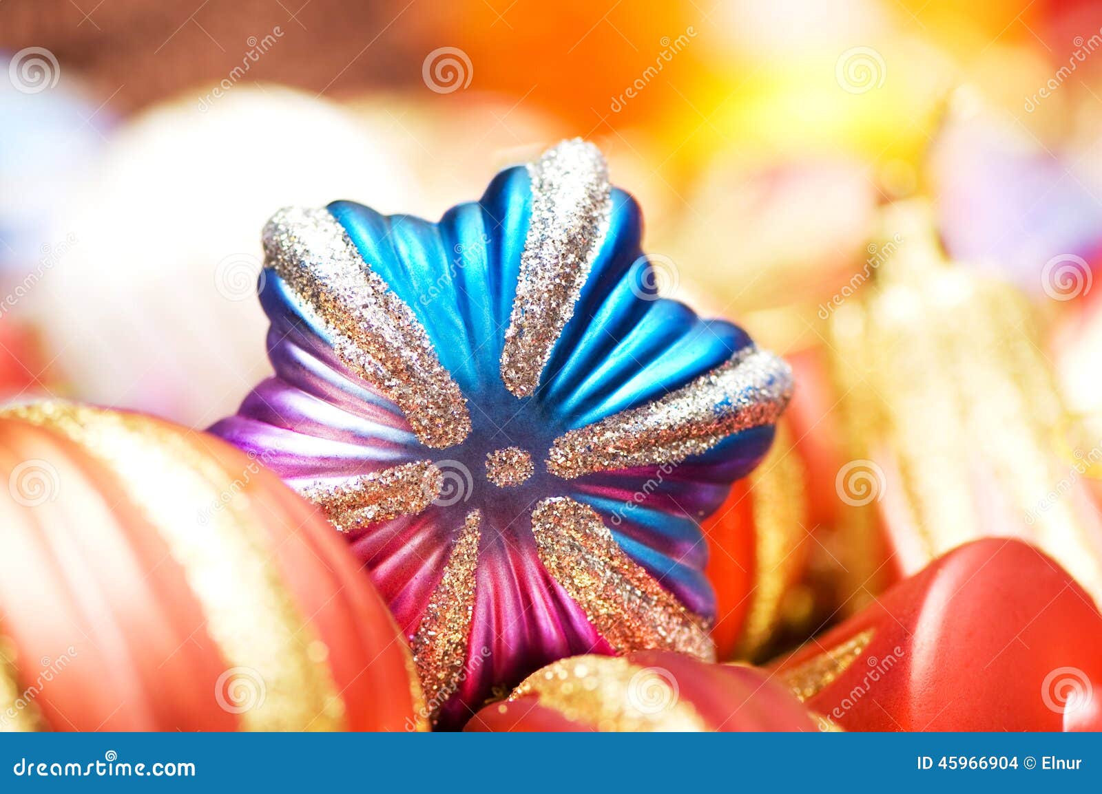 Christmas Decorations in Festive Stock Photo - Image of glitter, golden ...