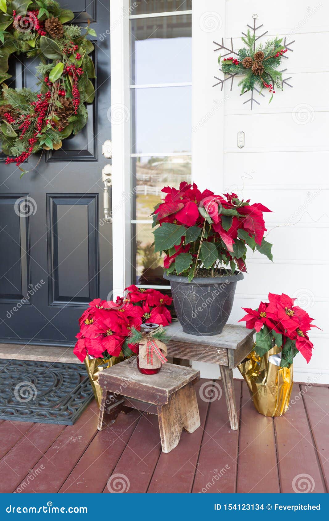Christmas Decorations at Front Door of House Stock Photo - Image of
