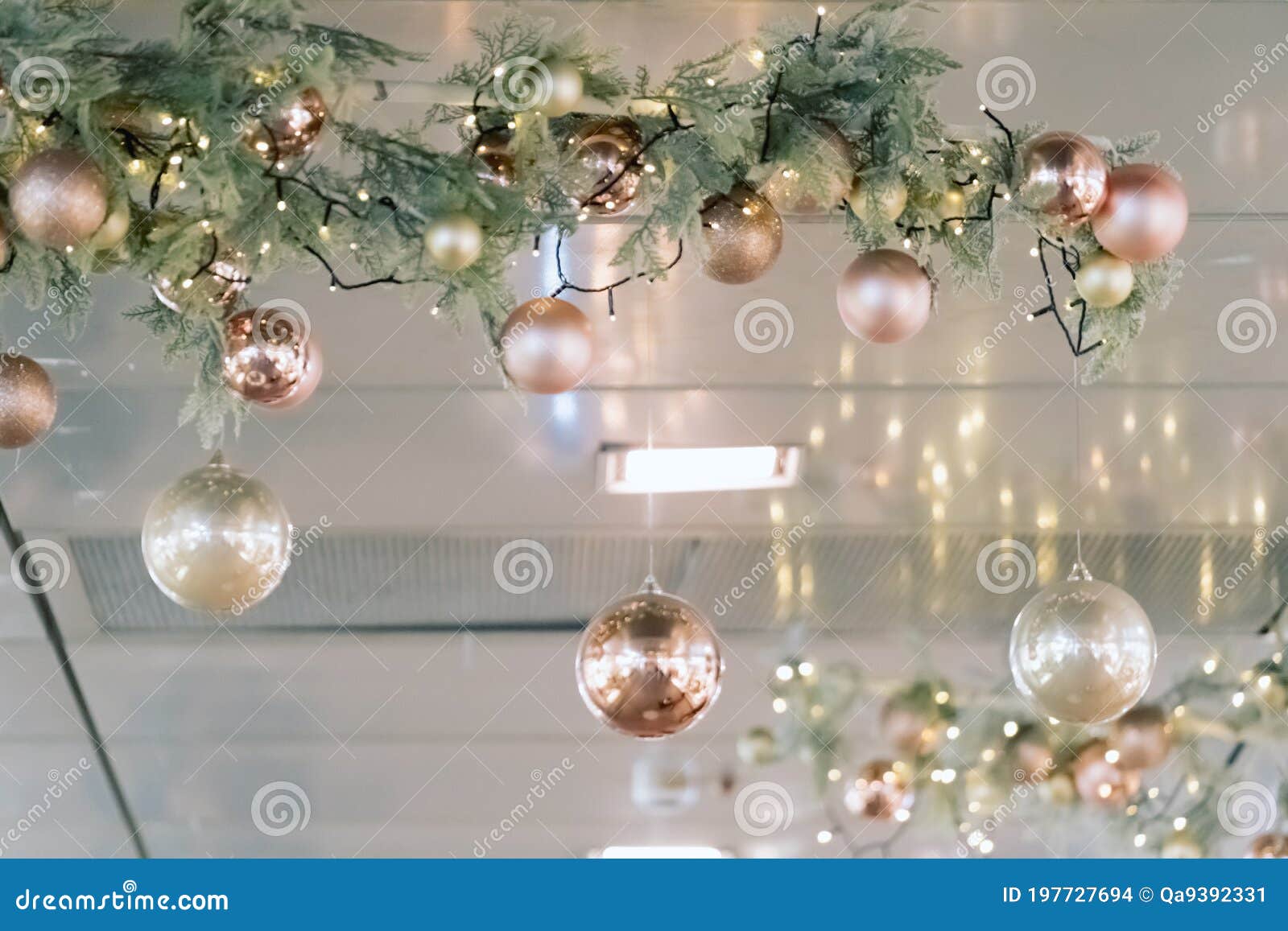 Christmas Decorations Hanging from Ceiling in Modern Mall ...