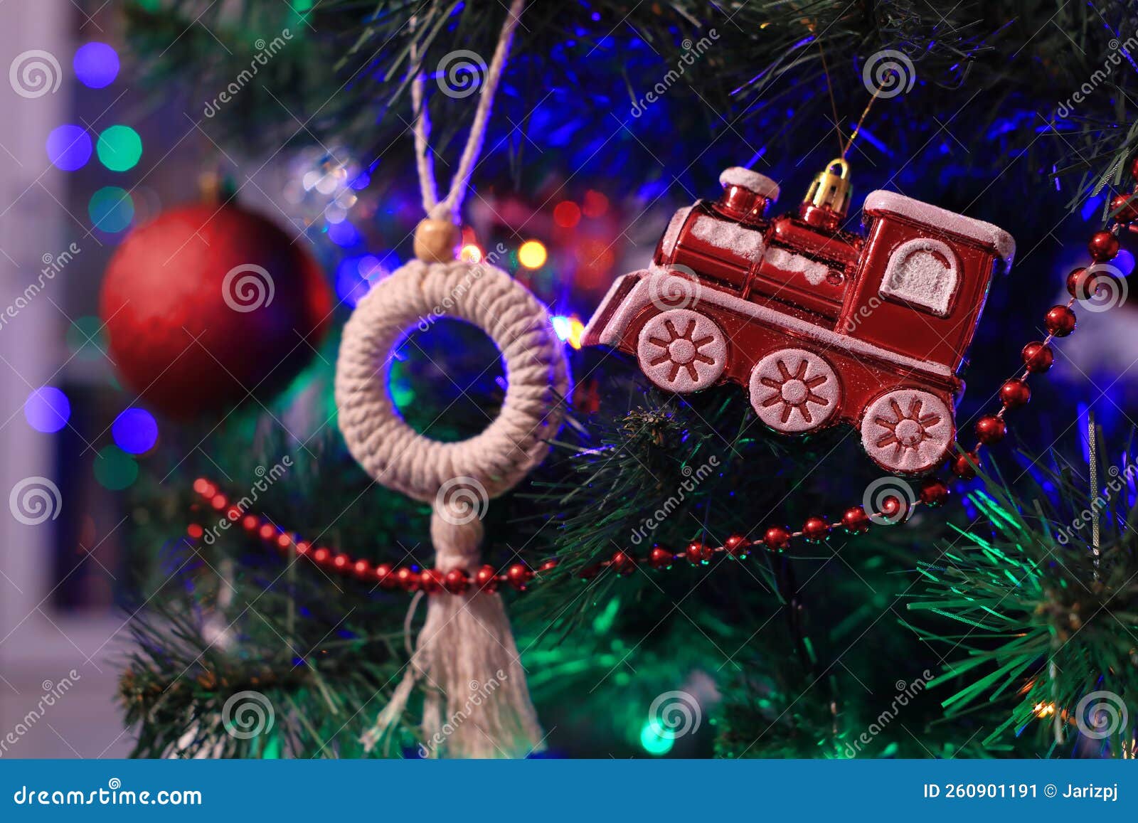 Christmas Decorations Hung on the Christmas Tree. Merry Christmas Stock