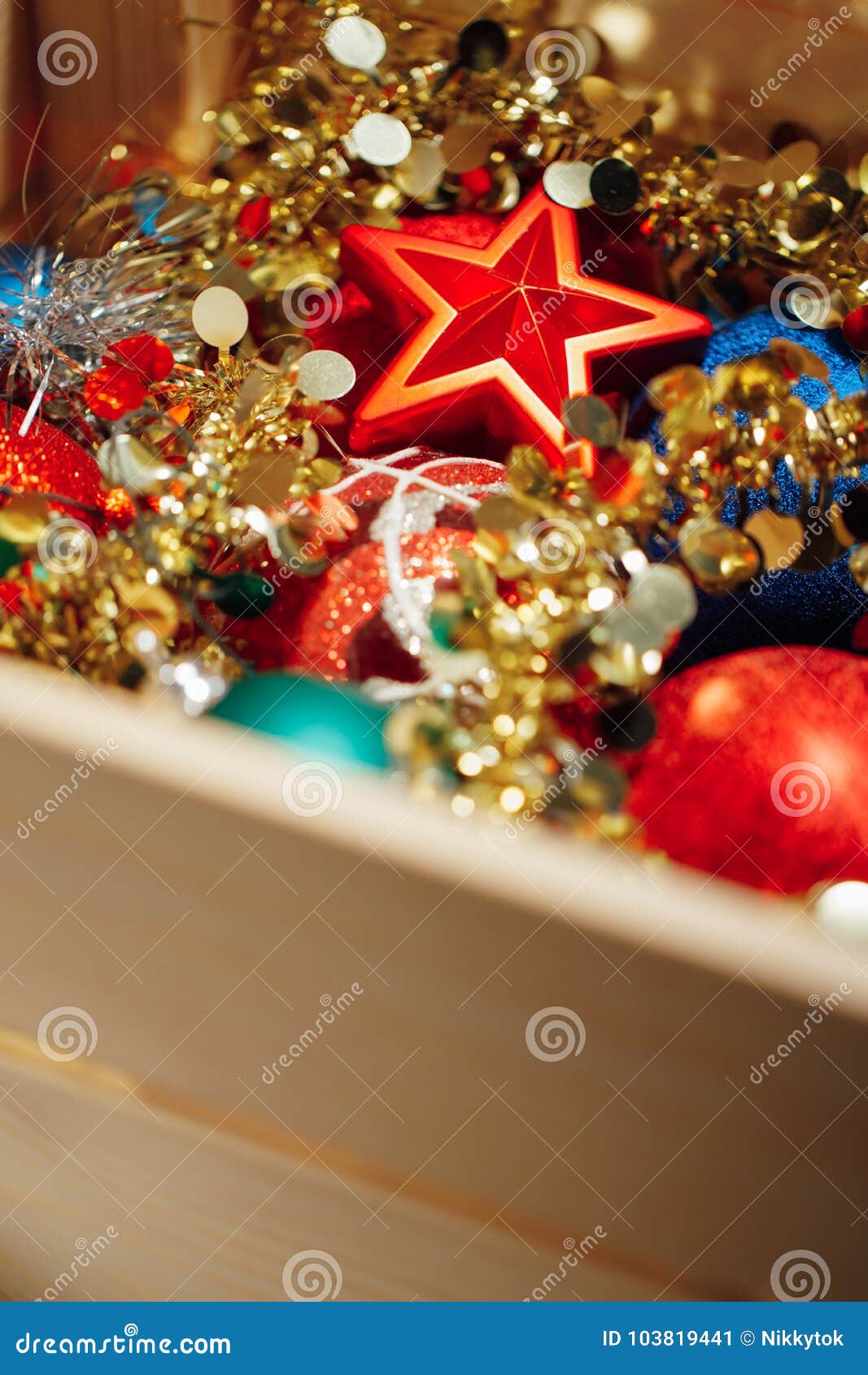 Christmas Decorations Stored in Wooden Box Stock Image - Image of ...