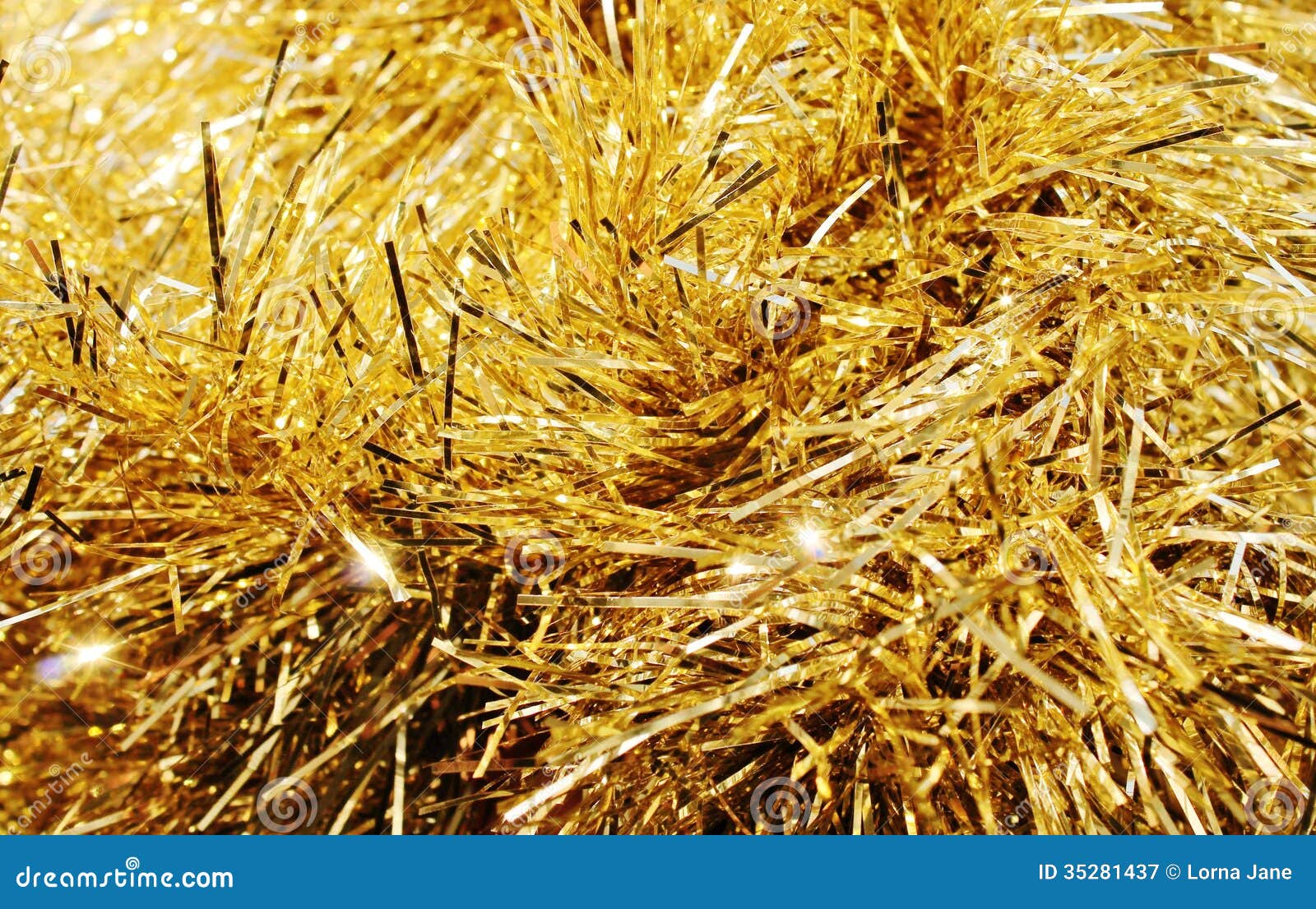 Tinsel Christmas Decorations for Tree in Gold Glitter and Red Stock