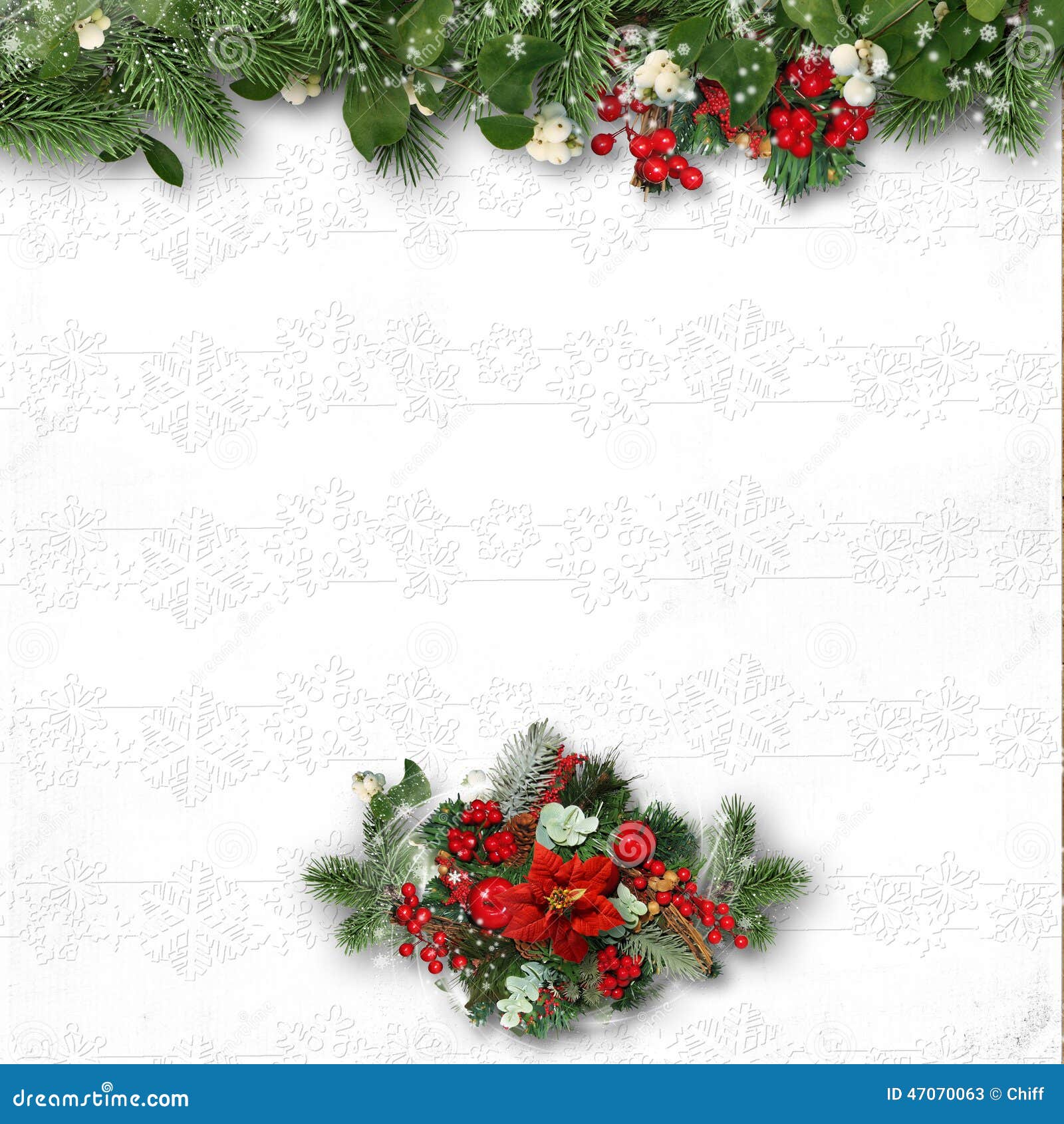 christmas decorations on a white textured background. card for c