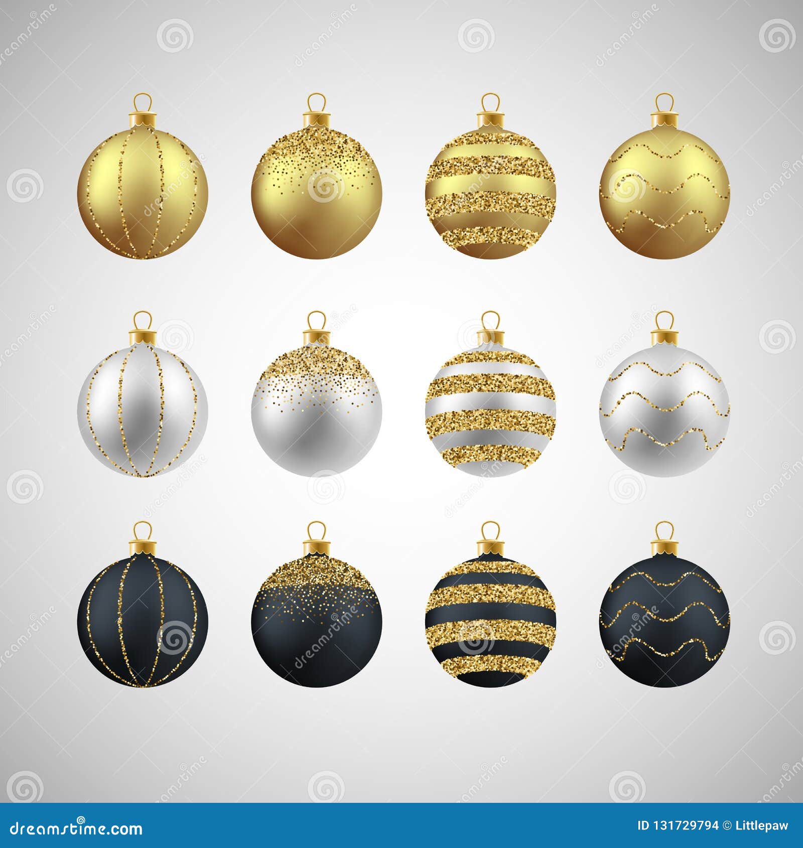 Christmas Decorative Glitter Balls Set, Vector Illustration Stock